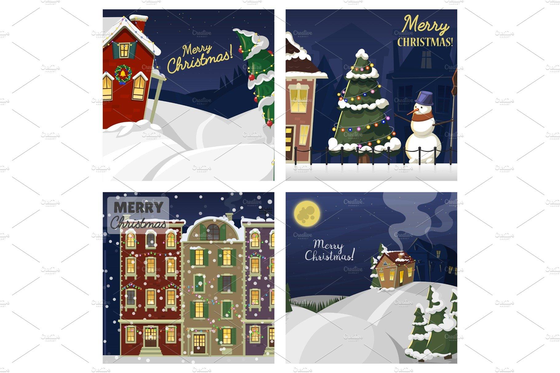 1820x1213 Winter Landscape With Christmas Houses Firtree Mountain Frozen Nature Wallpaper Beautiful Natural Vector Illustration. Pre Designed Illustrator Graphics Creative Market