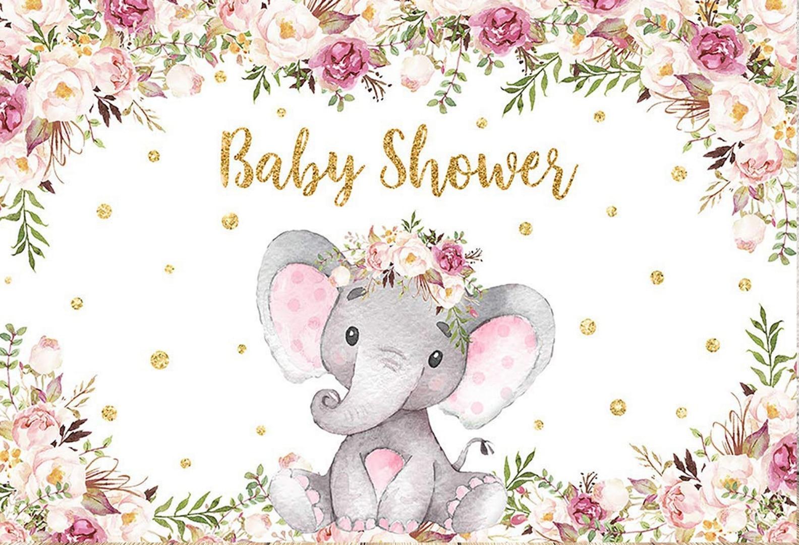 1584x1080 Sweet Girl Elephant Baby Shower Party Backdrop Cute Baby Peanut Banners Newborn Portrait Background Poster Studio Decorations. Background
