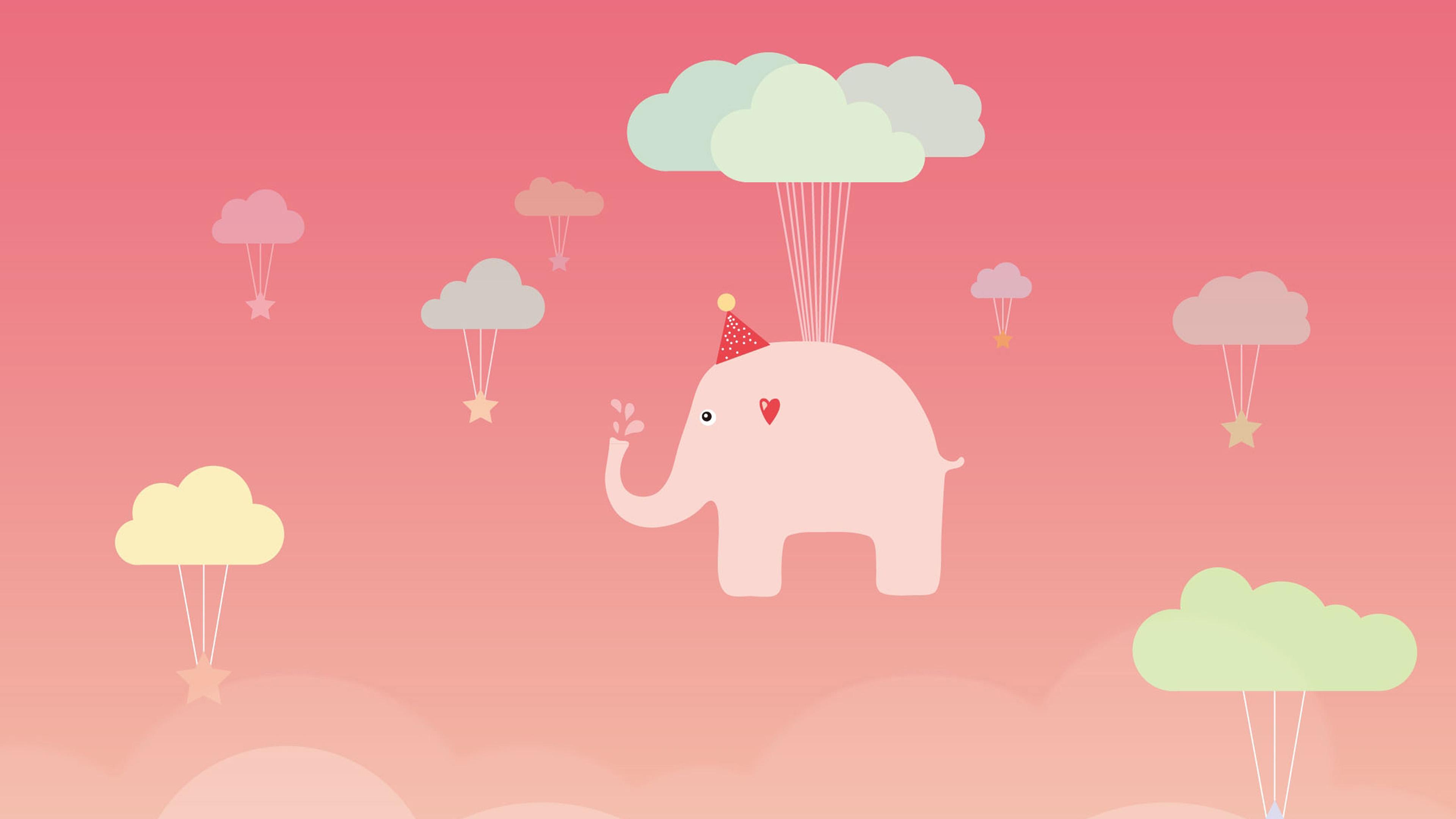 3840x2160 Cute Elephant Illustration Art Pink Fly Wallpaper