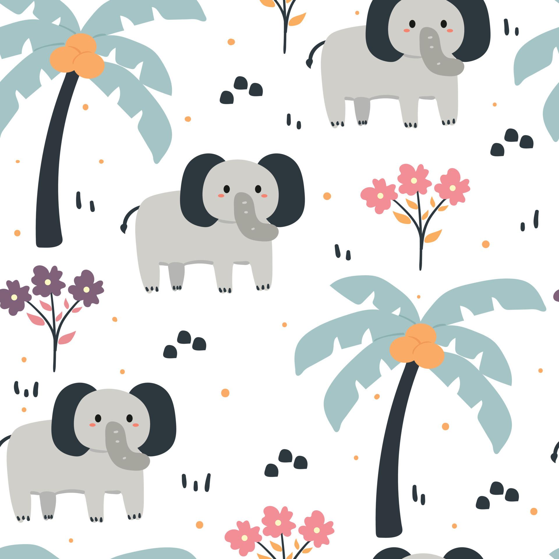 1920x1920 seamless pattern cute cartoon elephant and plant. for kids wallpaper, fabric print, and gift wrapping paper