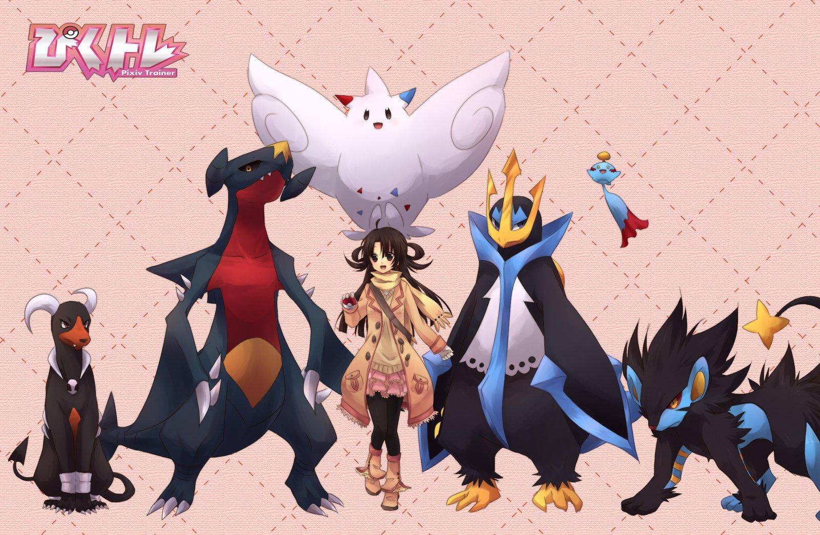 1600x1044 pokemon, Brown, Eyes, Brown, Hair, Chimecho, Empoleon, Garchomp, Houndoom, Kisaitu, Long, Hair, Luxray, Pajamas, Pokemon, Togetic Wallpaper HD / Desktop and Mobile Background