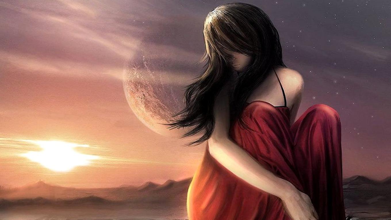 1360x768 Woman Alone Sad Lonely Planet Stars Wallpaper:1360x768