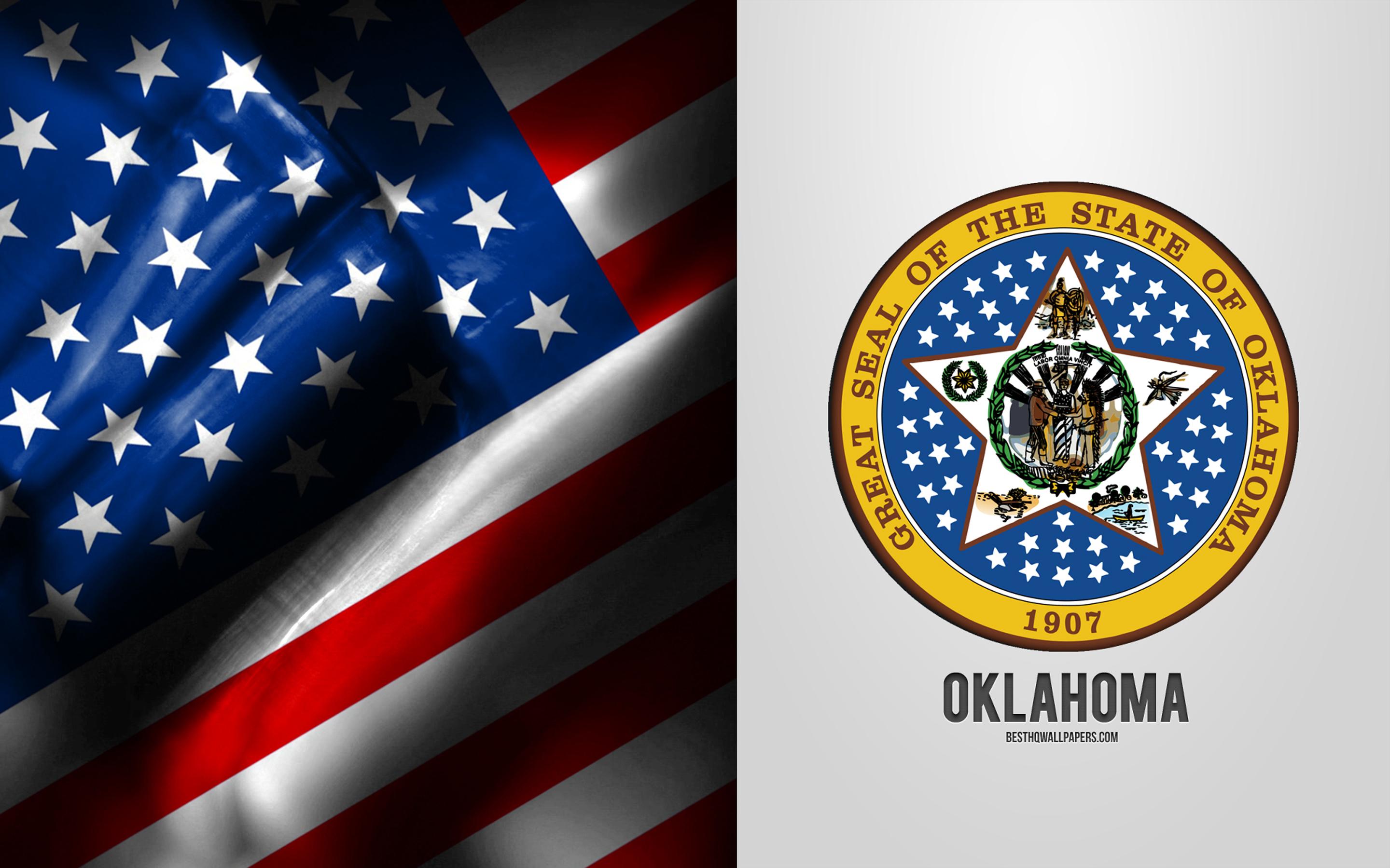 2880x1800 Download wallpaper Seal of Oklahoma, USA Flag, Oklahoma emblem, Oklahoma coat of arms, Oklahoma badge, American flag, Oklahoma, USA for desktop with resolution 2880x1800. High Quality HD picture wallpaper