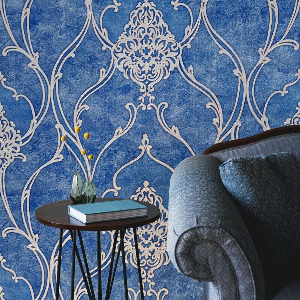 1024x1024 M5123 Royal blue beige gold Victorian damask 3D Wallpaper