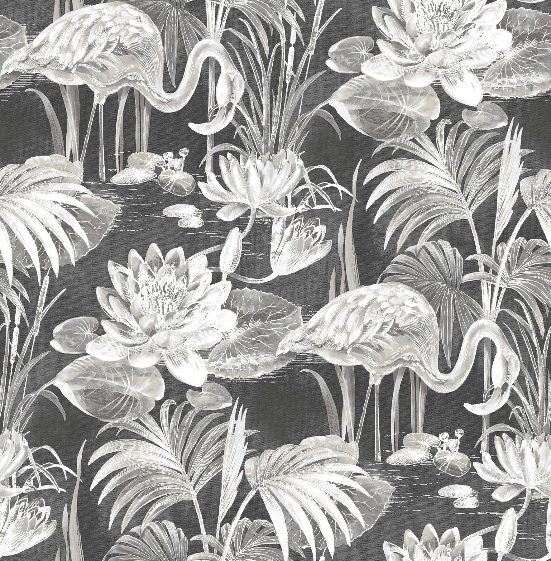 1768x1800 KItchen & Bath Essentials By Brewster 2766 24621 Miltonia Black Flamingo Wallpaper