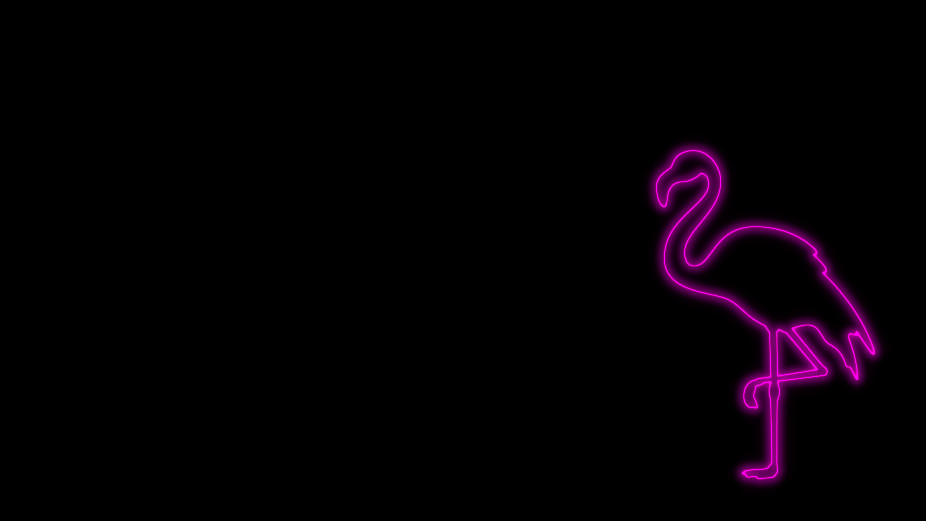 3840x2160 4K Neon Pink Black Background Minimalism Flamingo Wallpaper:3840x2160