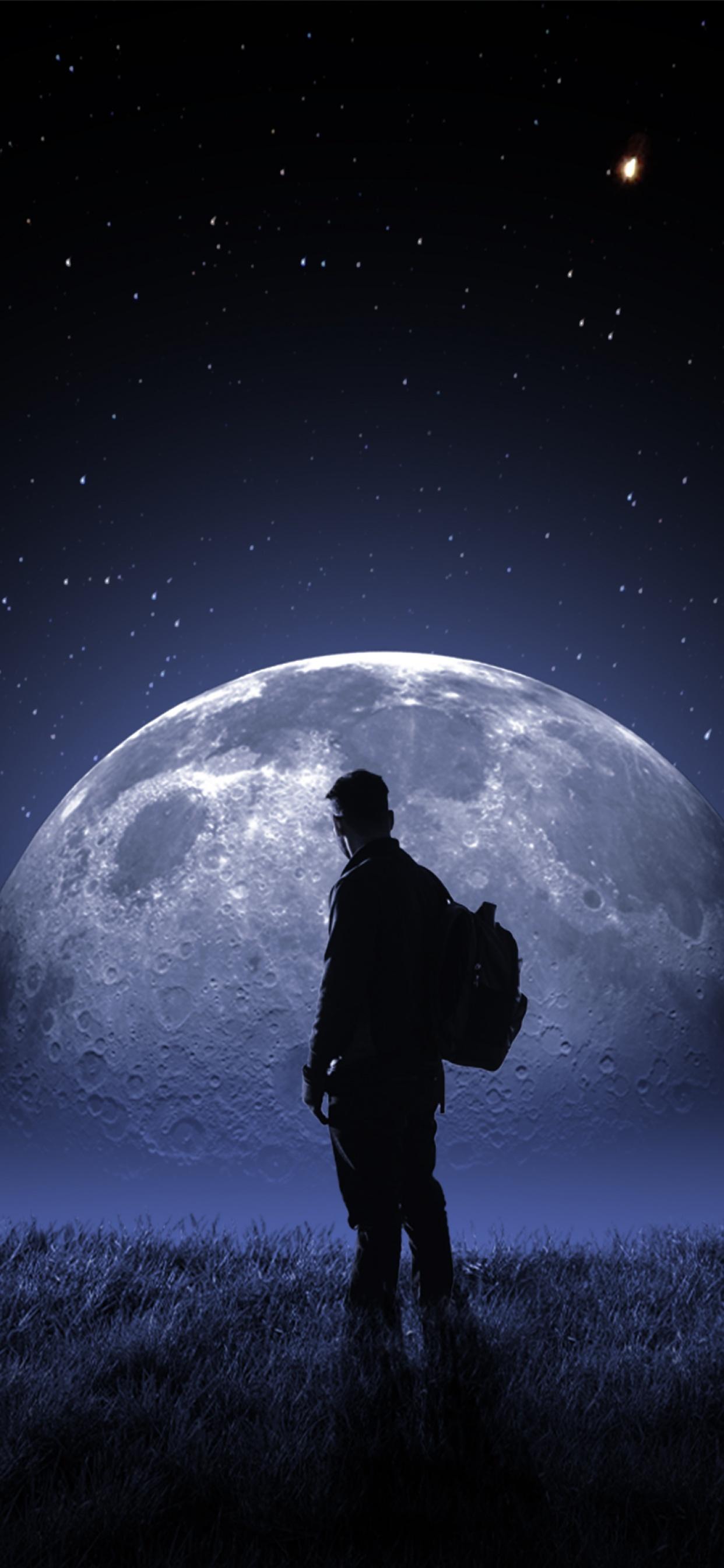 1242x2688 Full moon Wallpaper 4K, Night sky, Stars, Fantasy