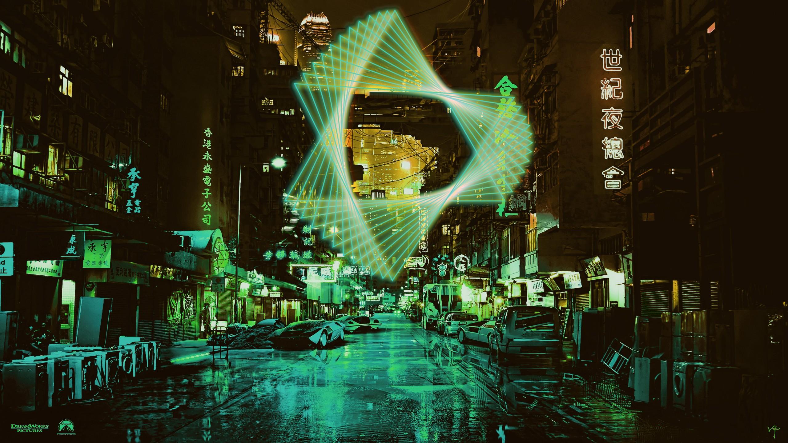 2560x1440 Wallpaper neon, night, green, 4K, Art