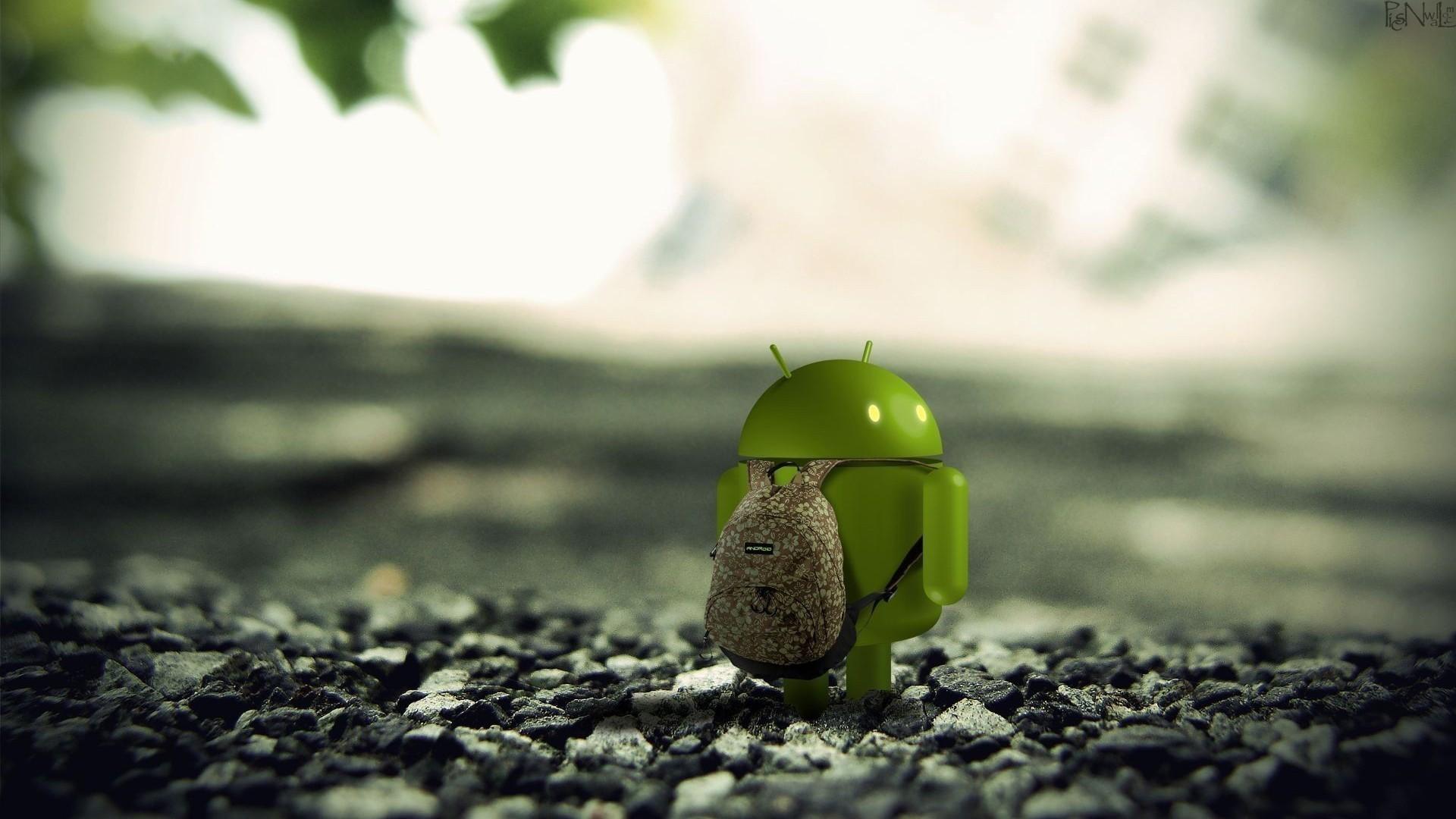 1920x1080 Android Logo Wearing Bag Stanging On Stones Mobile HD Wallpaper