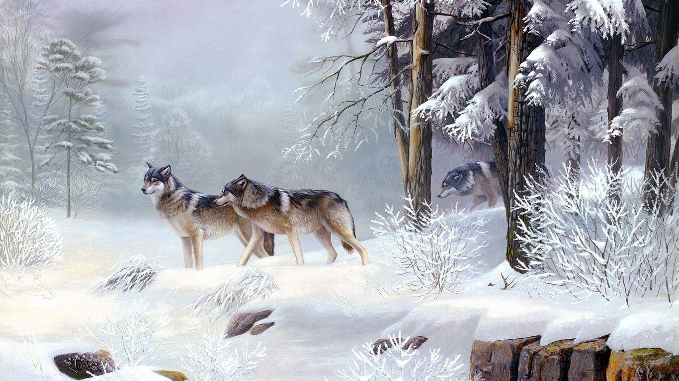 1366x768 Snow Forest Wallpaper