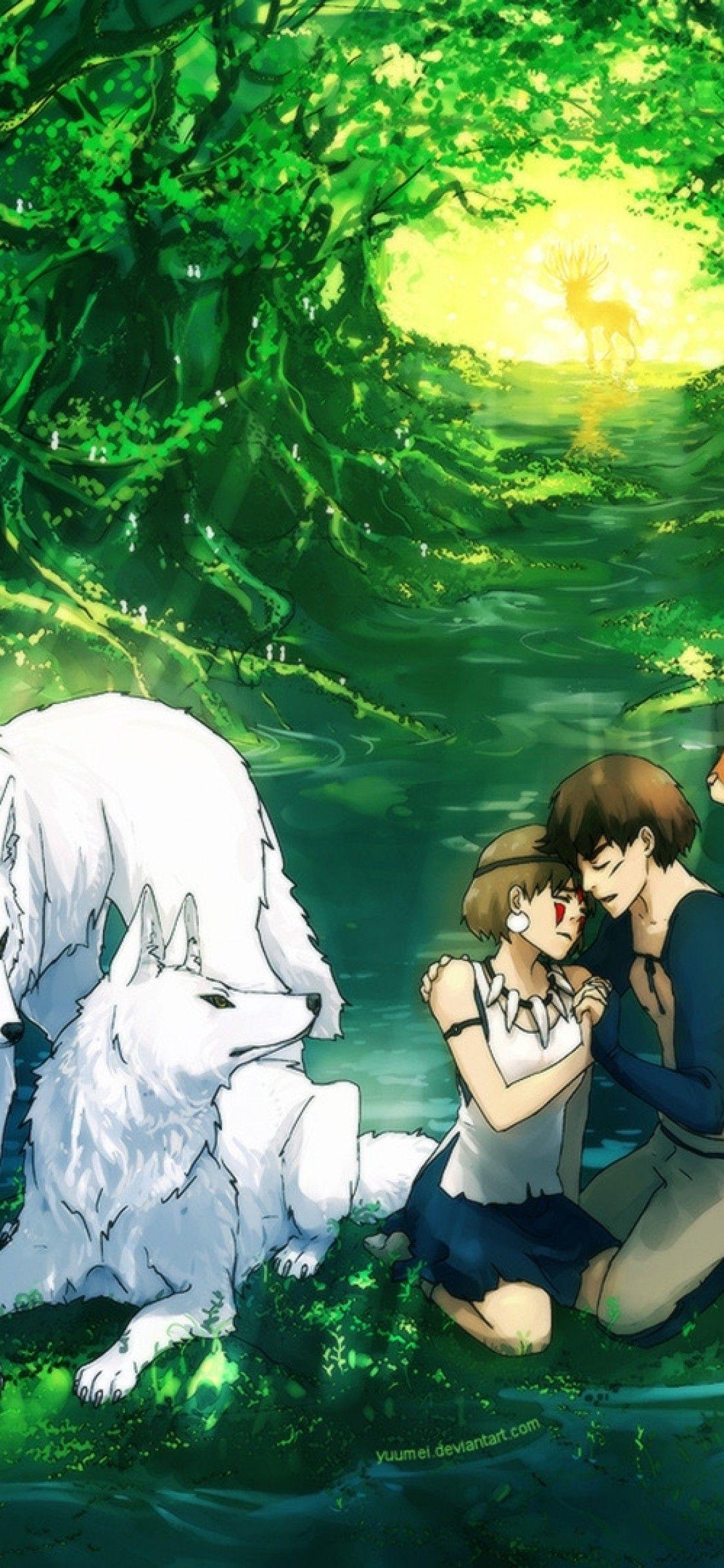 1125x2436 Download 1125x2436 Princess Mononoke, San, Ashitaka, Forest, Wolves