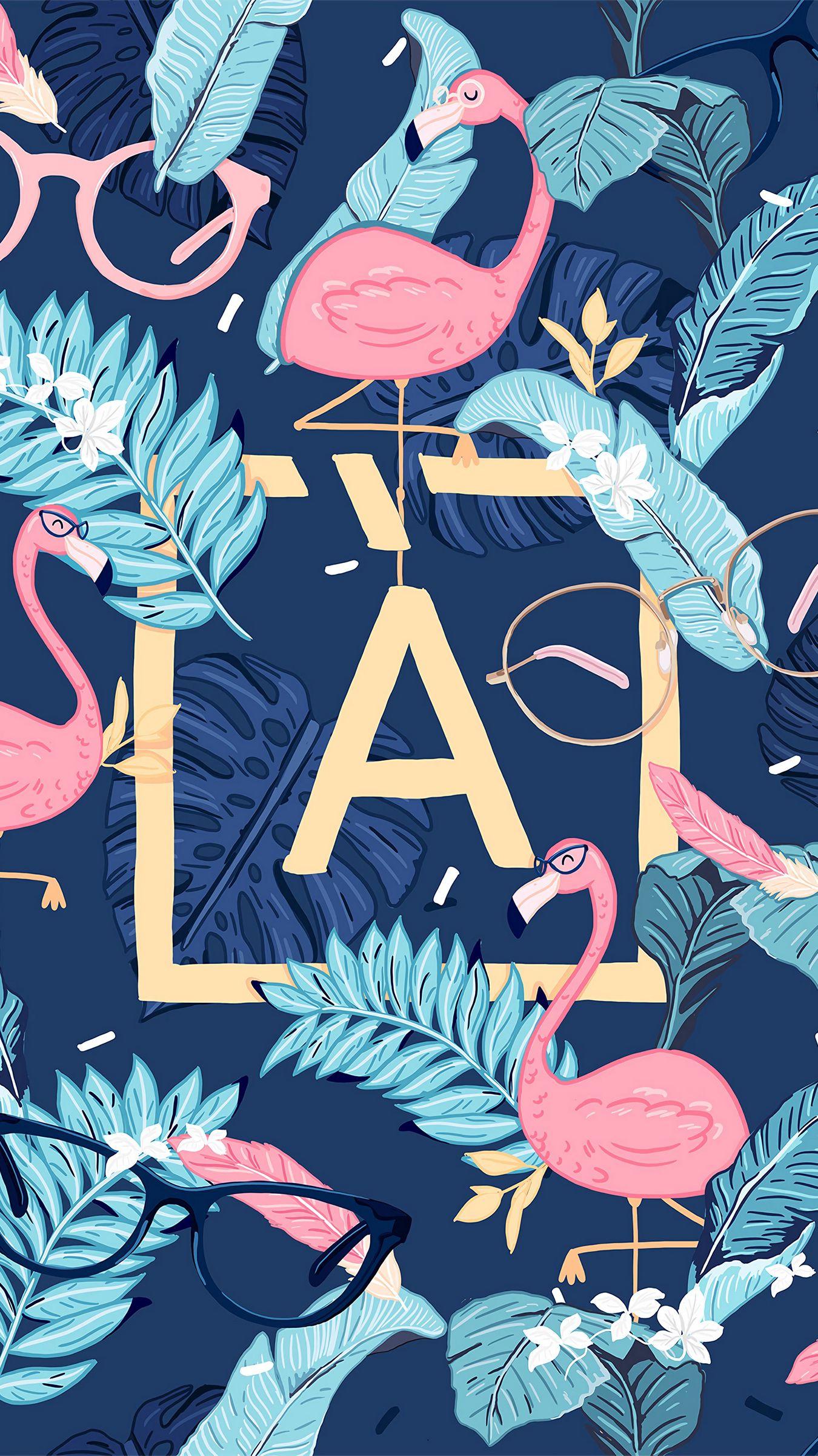 1350x2400 Download wallpaper 1350x2400 letter, flamingo, leaves, glasses, art iphone 8+/7+/6s+/for parallax HD background