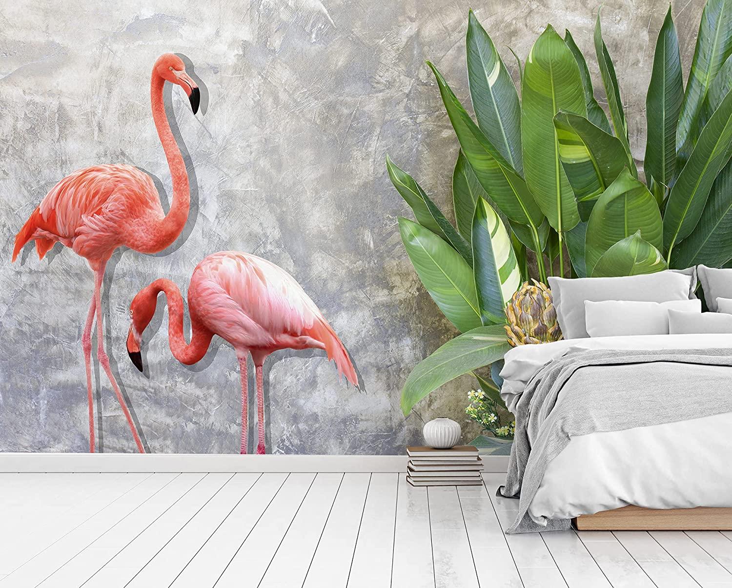 1500x1205 Murwall Flamingo Wallpaper Banana Leaf Wall Mural 3D Photo Wall Art Exotic Home Decor Cafe Design Living Room Bedroom : Handmade Products