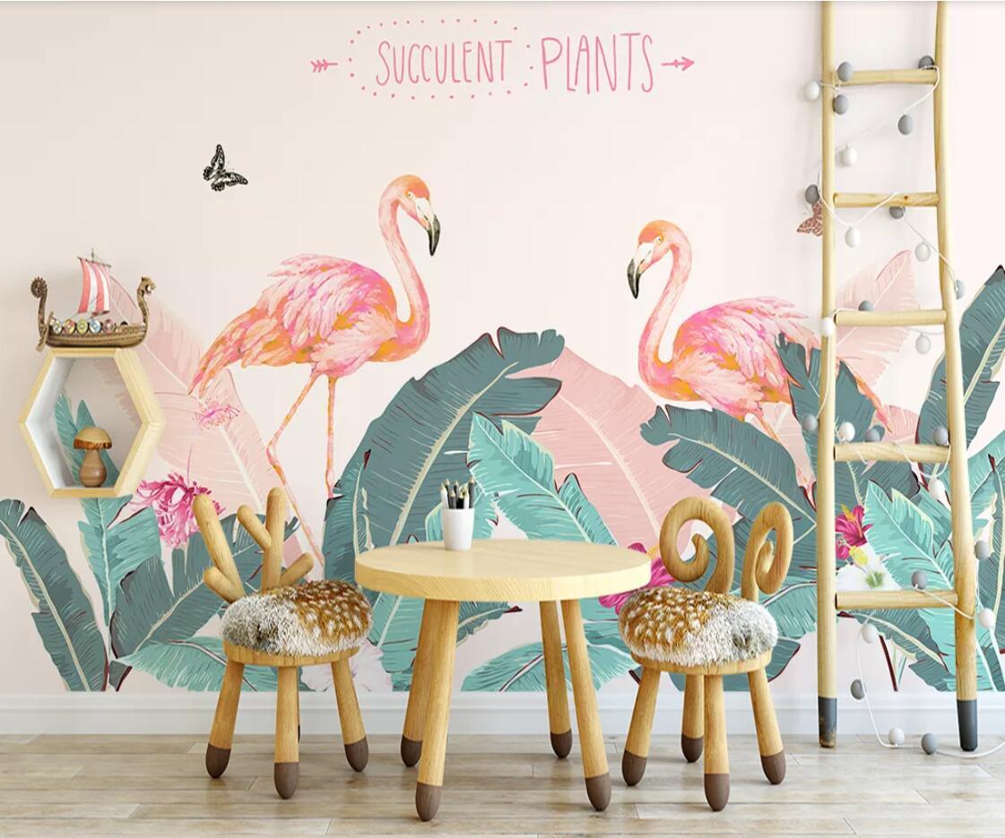 1121x935 Flamingo Tropical Wallpaper Murals 3D Photo Wall Paper Wall Art Decor Contact Paper Home Improvement Banana Leaves Wall Cover. Wallpaper