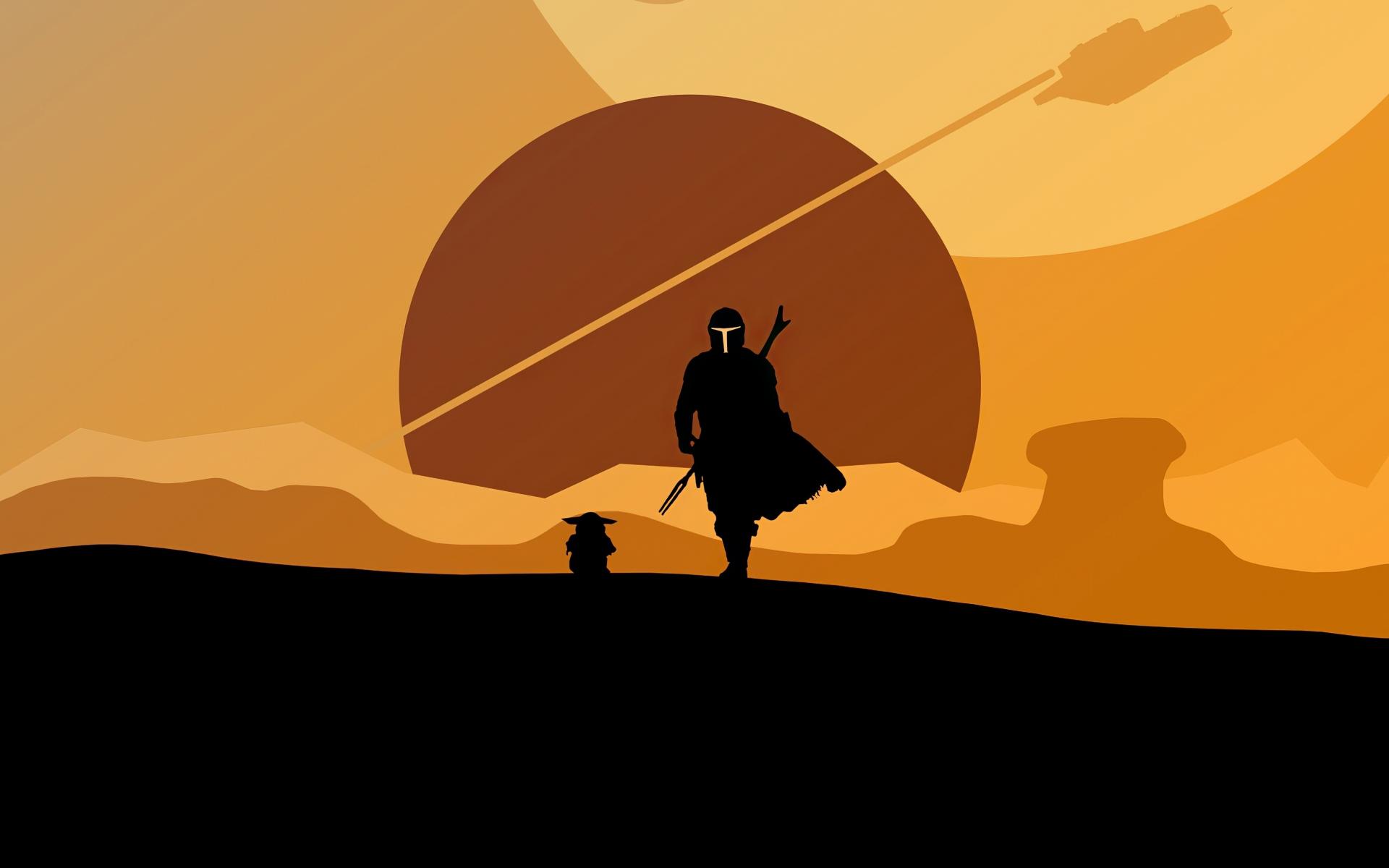 1920x1200 Download the mandalorian and yoda, minimal, silhouette, artwork 1920x1200 wallpaper, 16:10 widescreen 1920x1200 HD image, background, 24513