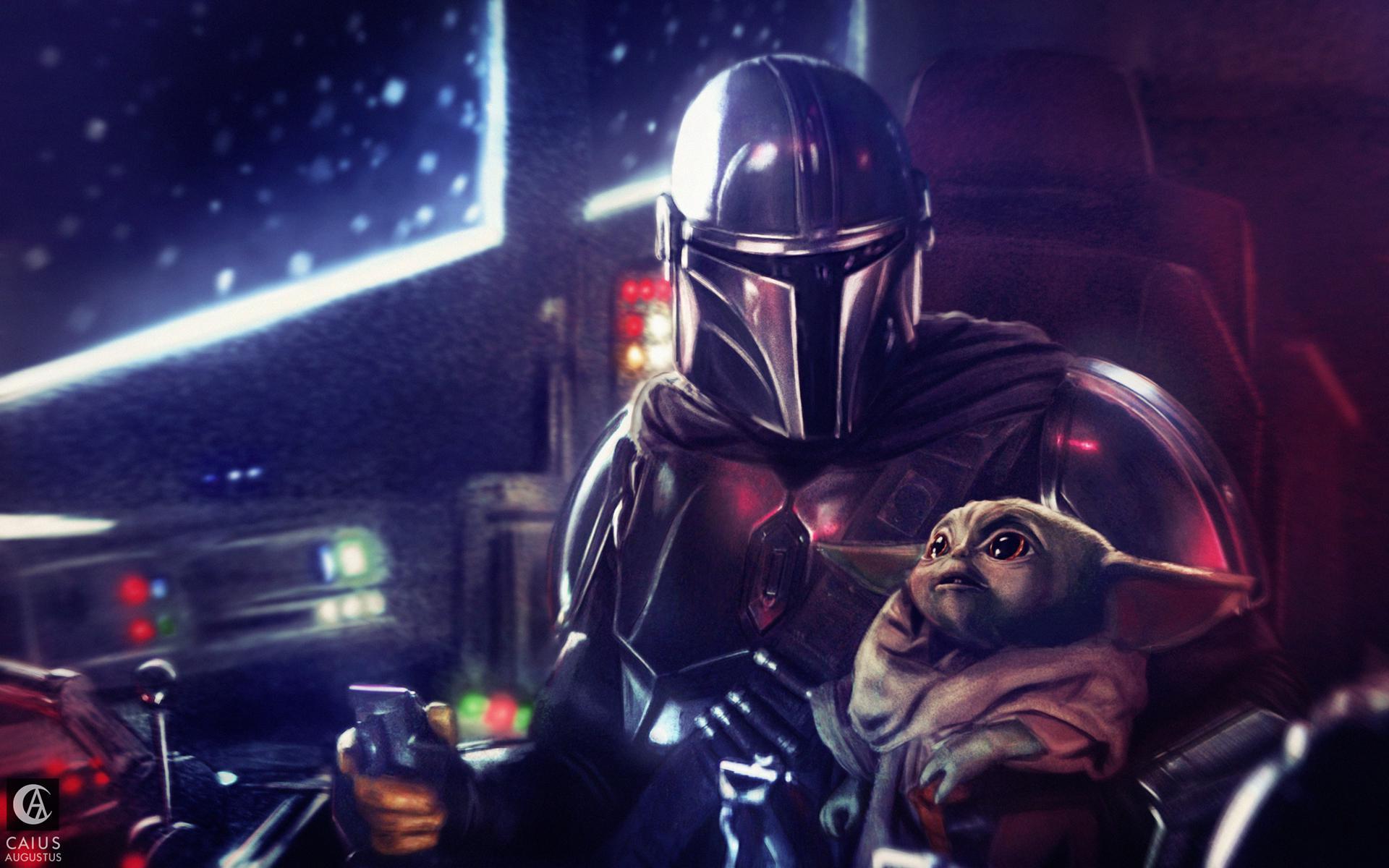 1920x1200 Digital Painting Wallpaper Mandalorian & The Child [OC] [No Spoilers]