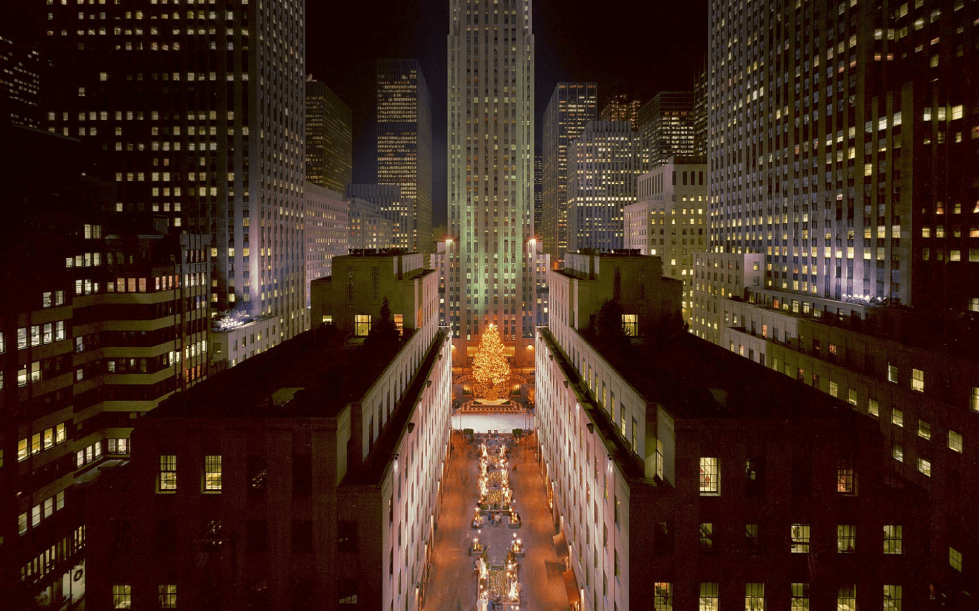 1920x1200 Download wallpaper Rockefeller Center, Christmas Tree, Rockefeller Plaza, New York, Christmas, New Year, USA, evening for desktop with resolution 1920x1200. High Quality HD picture wallpaper
