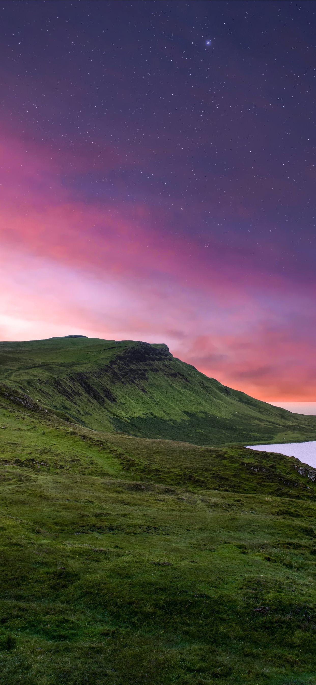1242x2688 green mountain under purple sky iPhone 11 Wallpaper Free Download