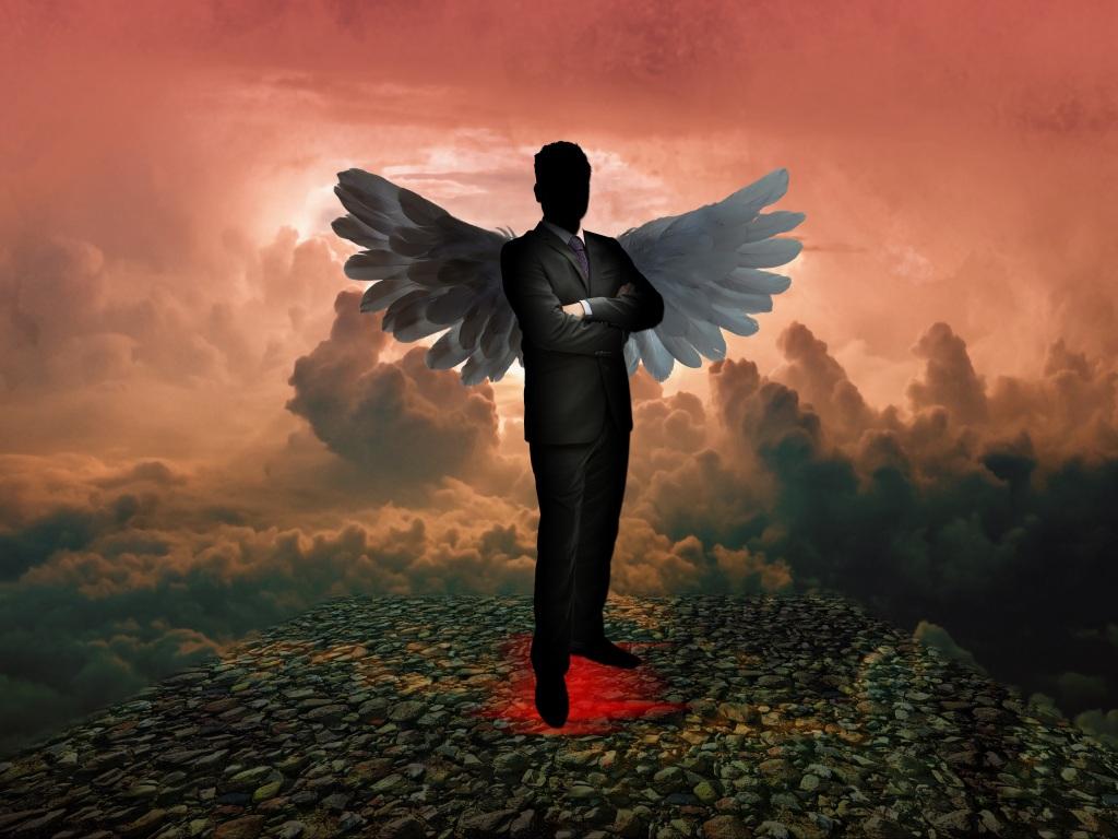 1024x768 Wallpaper 4k silhouette, angel, devil, wings, photohop 4k Wallpaper