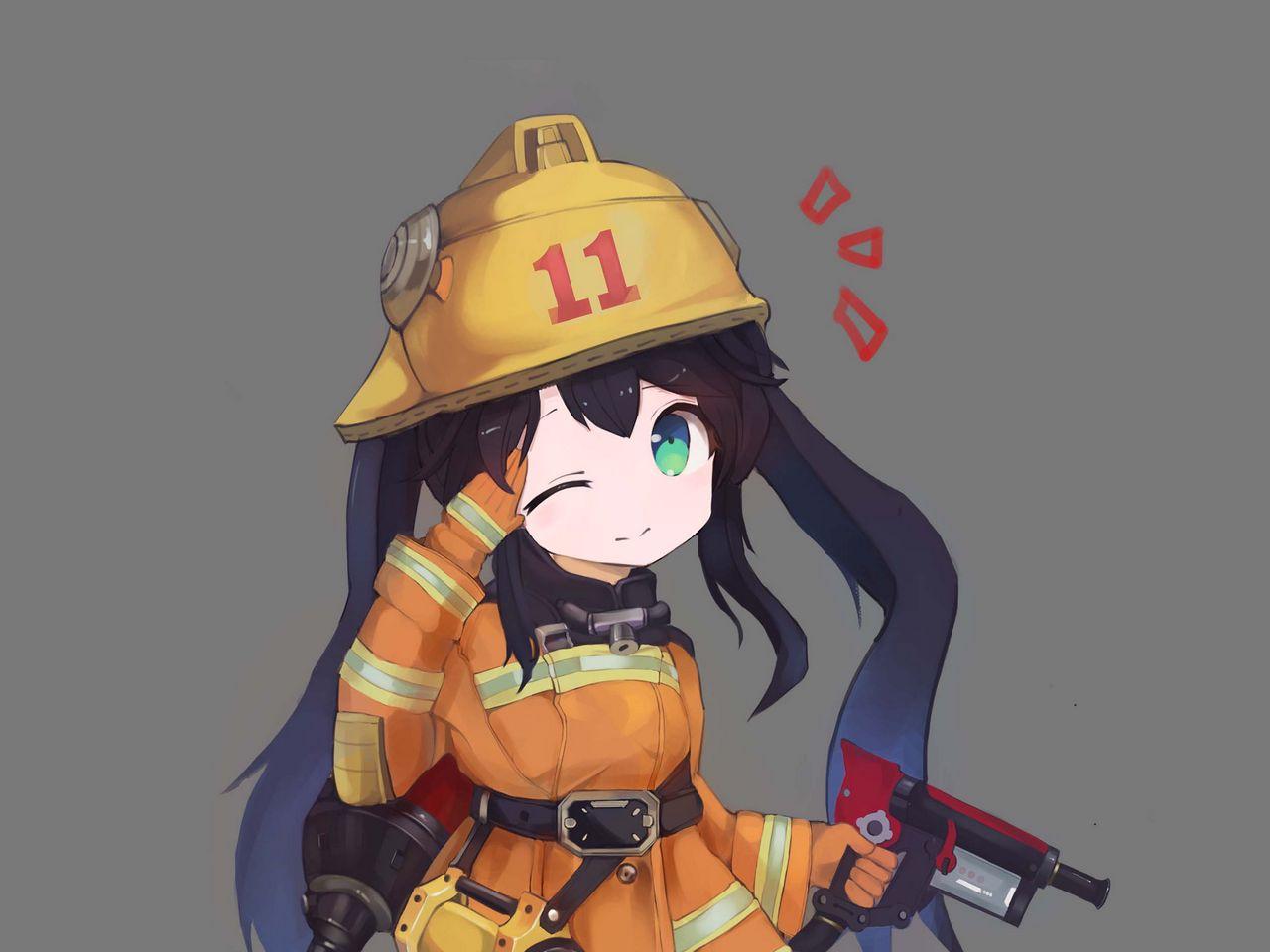 1280x960 Download wallpaper 1280x960 girl, firefighter, gesture, chibi, anime standard 4:3 HD background