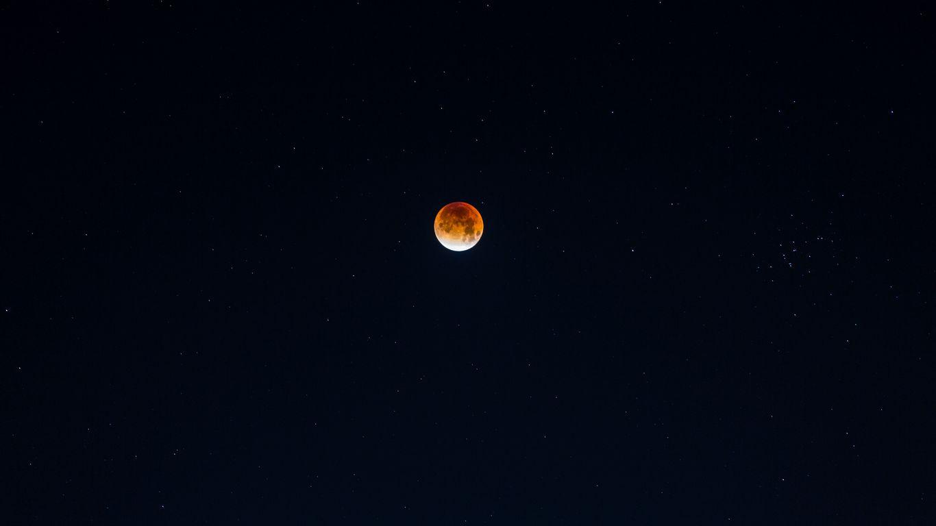 1366x768 Download wallpaper 1366x768 moon, full moon, red moon, stars, starry sky, night, sky tablet, laptop HD background