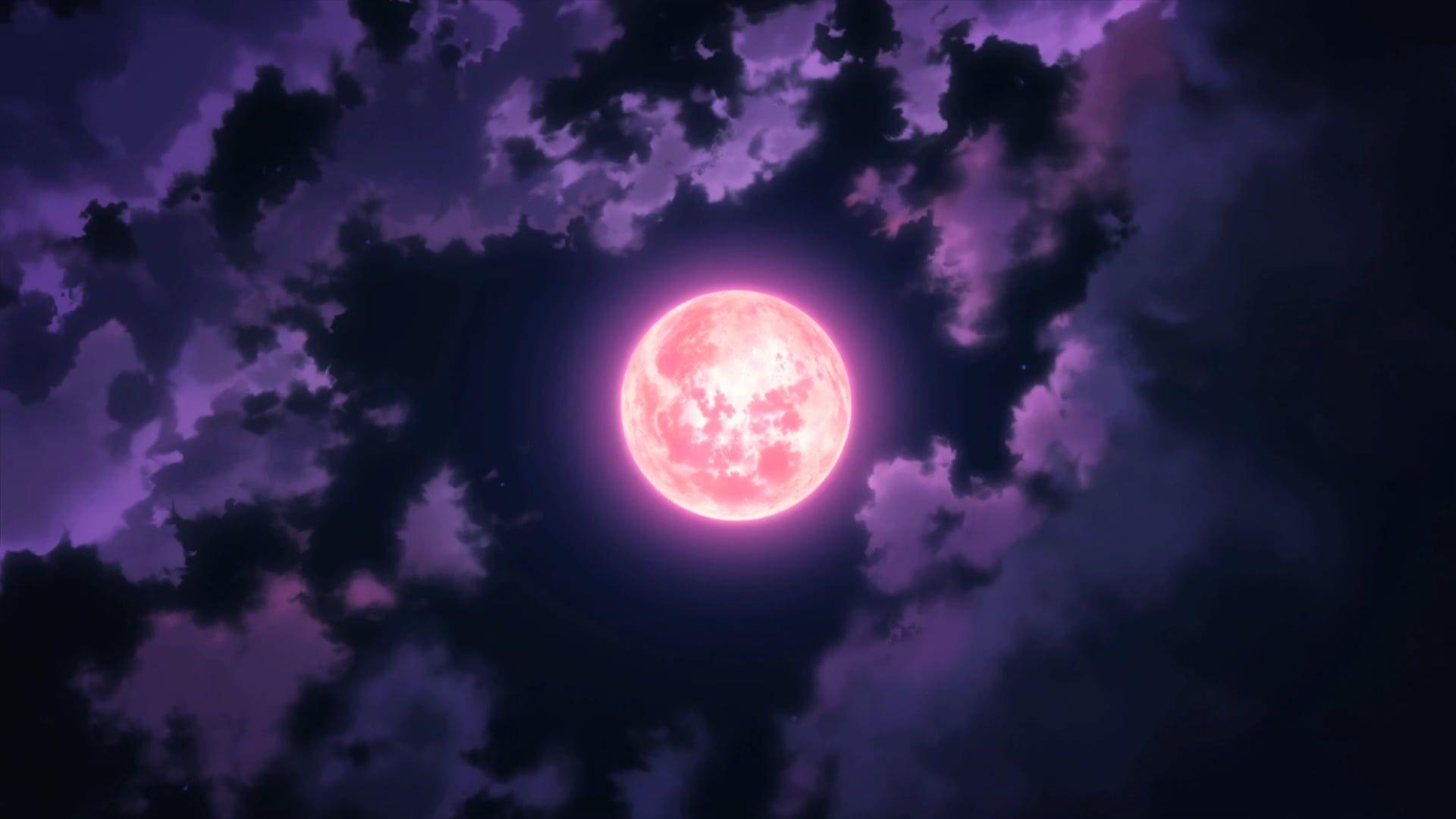 1920x1080 red moon illustration #anime #Moon #sky #clouds #night P #wallpaper #hdwallpaper #. Dark purple aesthetic, Aesthetic desktop wallpaper, Aesthetic background