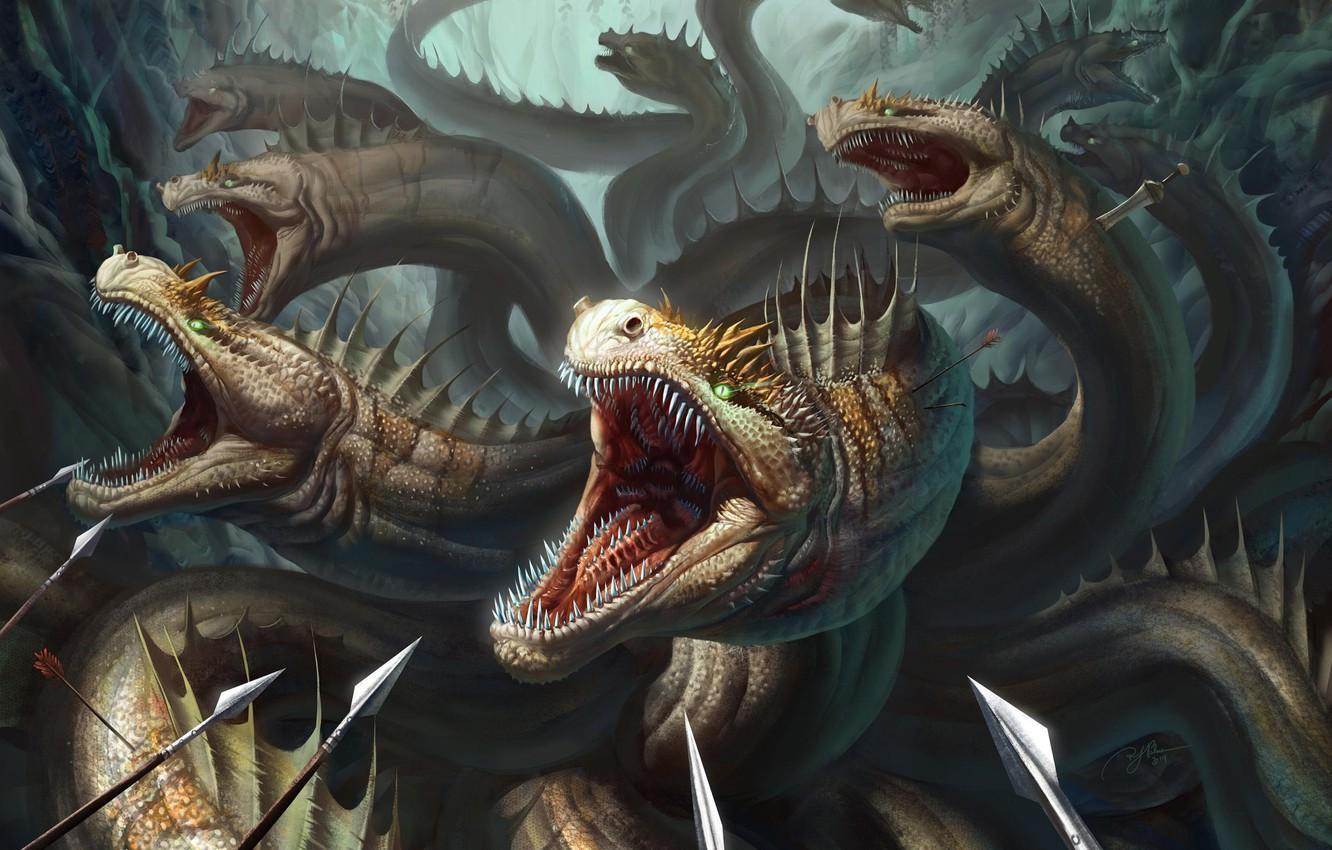 1332x850 Wallpaper fiction, art, mouth, Hydra, spears image for desktop, section фантастика
