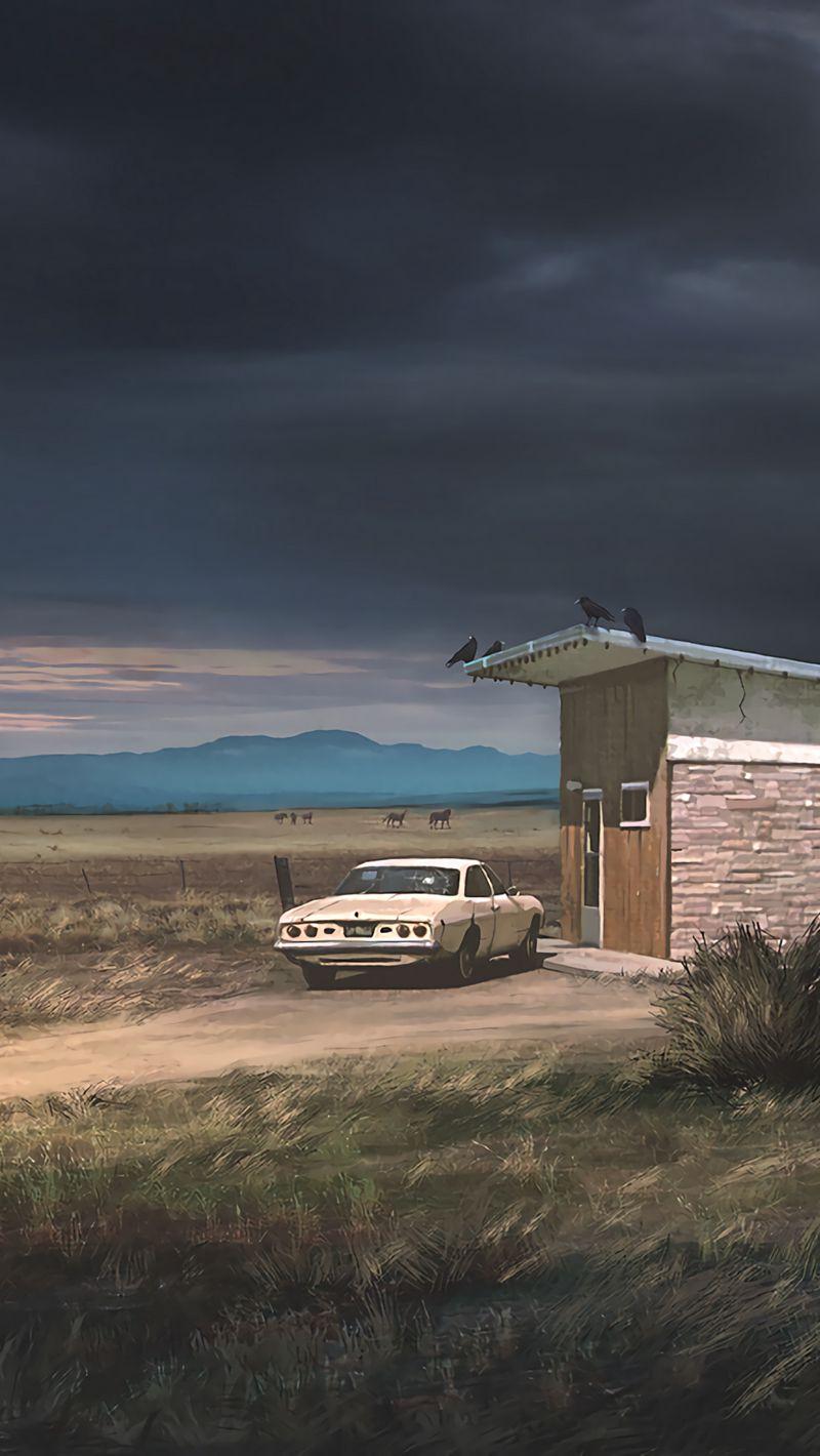 800x1420 Download Wallpaper 800x1420 Ranch, Car, Building, Country, Landscape, Rain Clouds Iphone Se 5s 5c 5 For Parallax HD Background