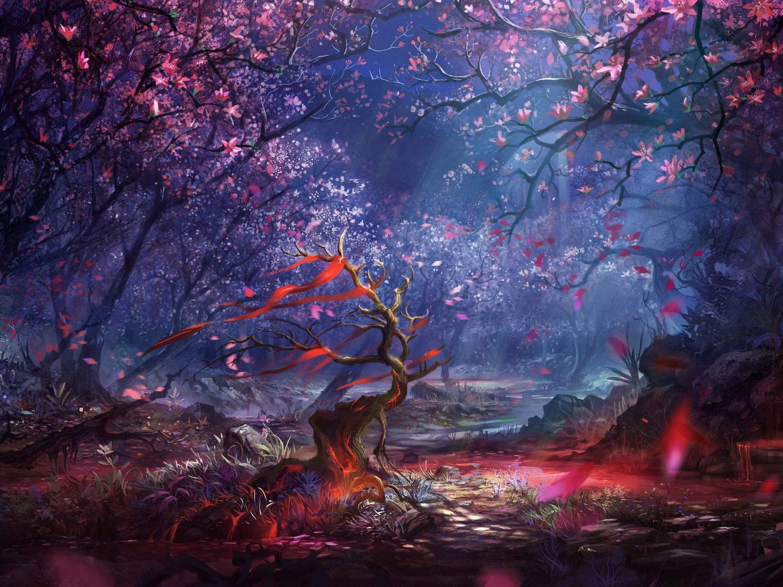 1600x1200 Pink And Brown Trees Digital Wallpaper, Artwork, Fantasy Art • Wallpaper For You