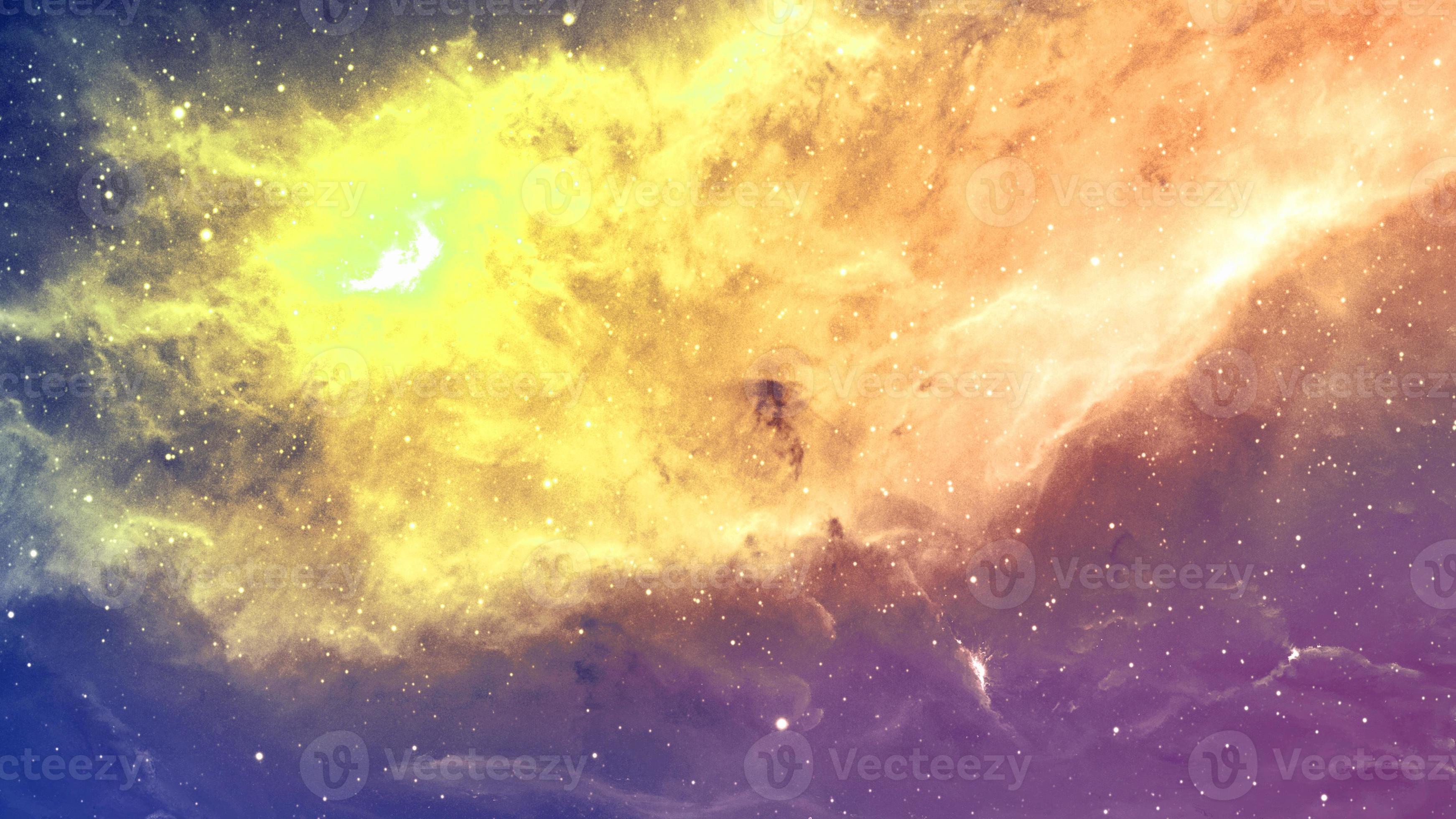 3484x1960 Infinite beautiful cosmos yellow and blue and orange background with nebula, cluster of stars in outer space. Beauty of endless Universe filled stars.Cosmic art, science fiction wallpaper