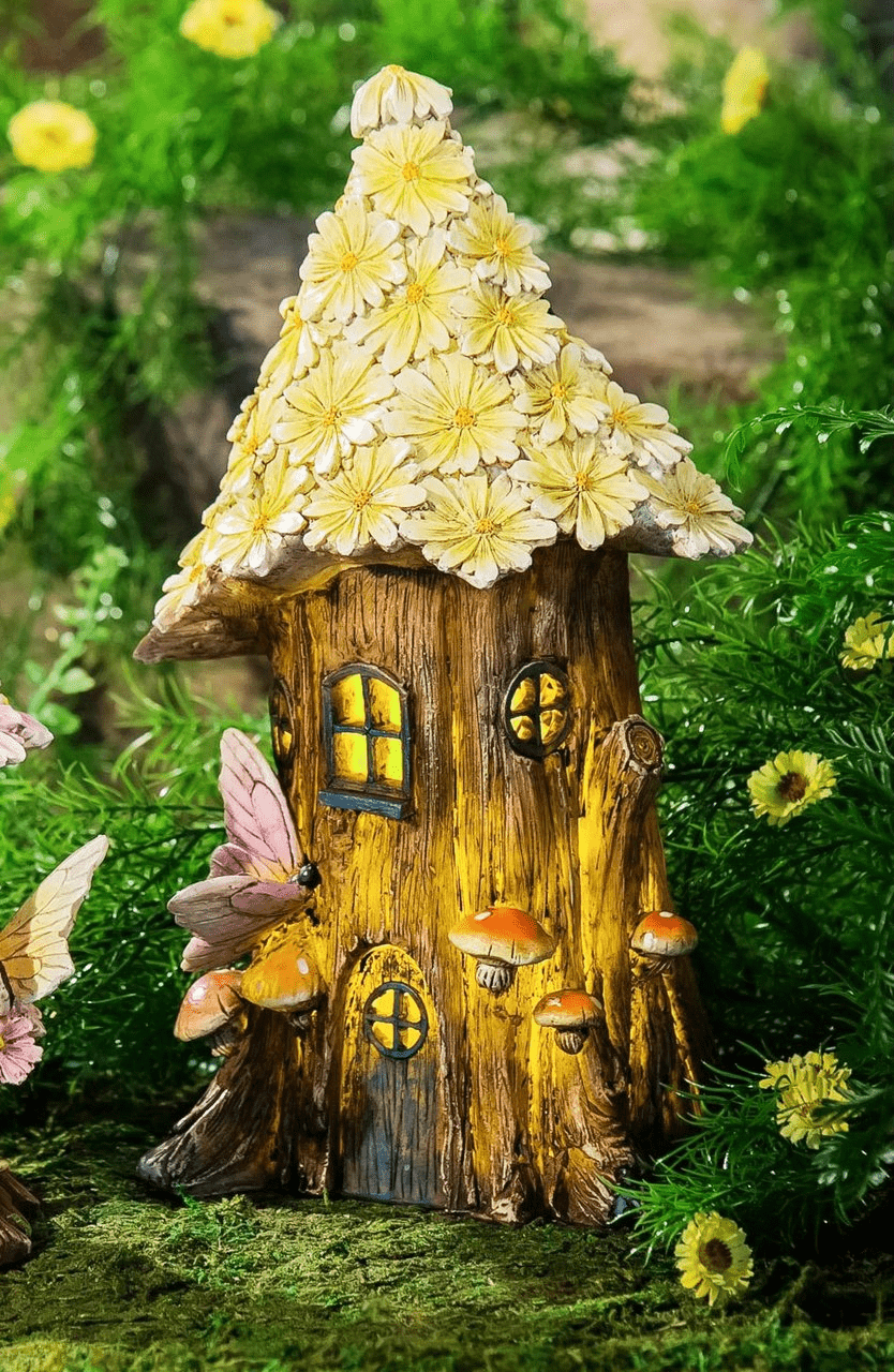 834x1280 Yellow Spring Petals Lighted Fairy House. Rumah peri, Peri