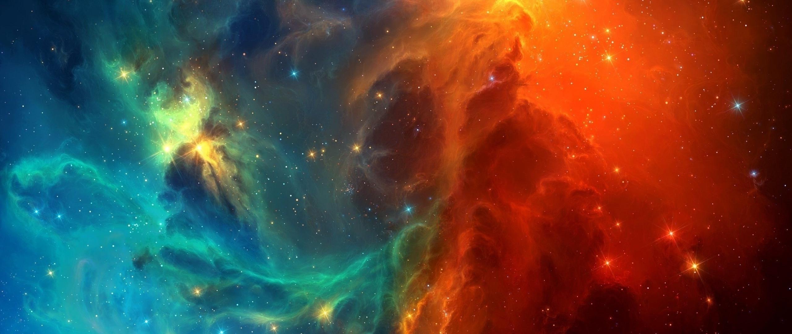 2560x1080 Wallpaper Galaxy, Stars, Orange, Blue, Nebula:2560x1440