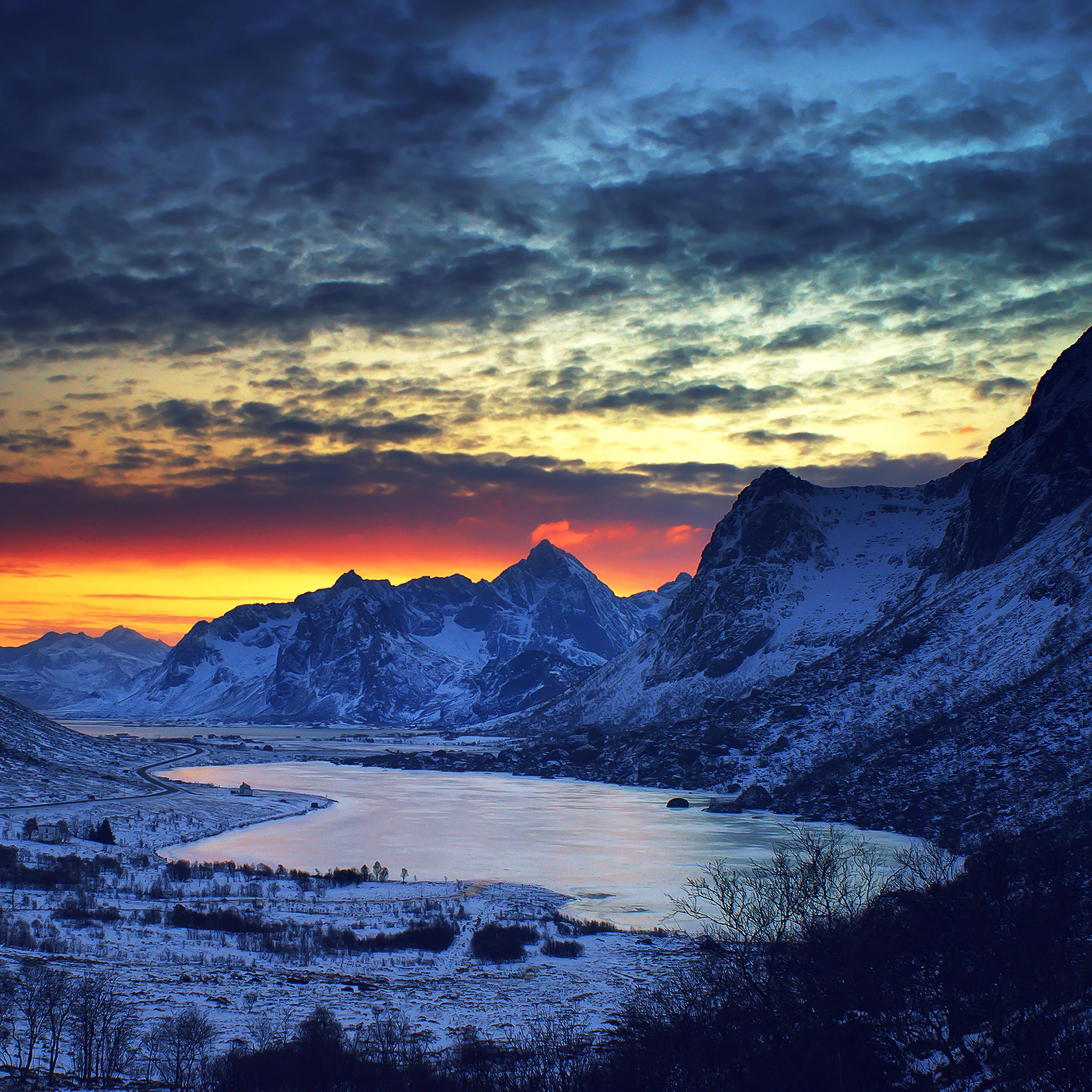 2732x2732 Android wallpaper. snow lake blue night mountain cold