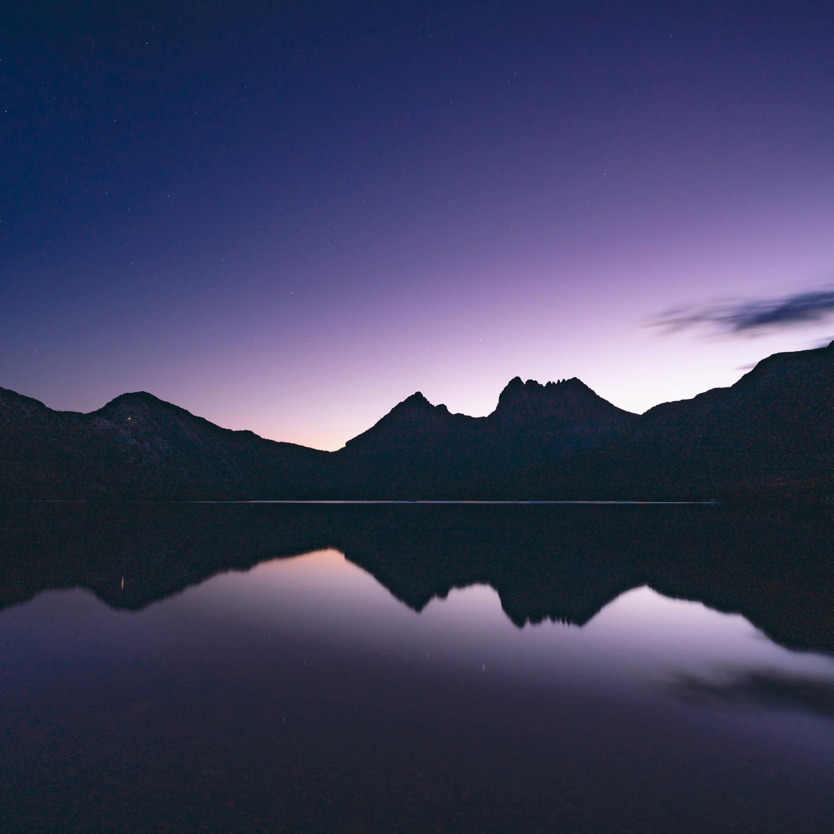 2732x2732 Cradle Mountain Wallpaper 4K, Australia, Silhouette, Night time, Lake, Nature