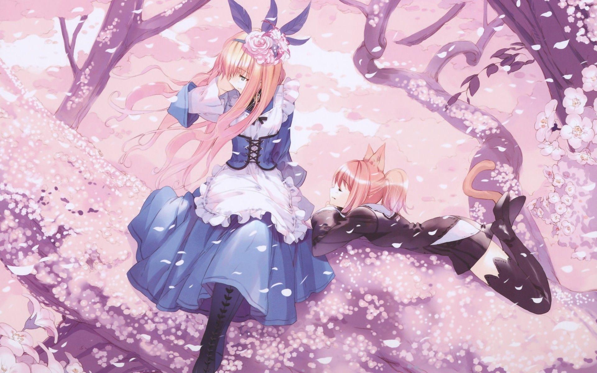 1920x1200 anime, Alice in Wonderland, cây, anime cô gái, trang phục, quả anh đào