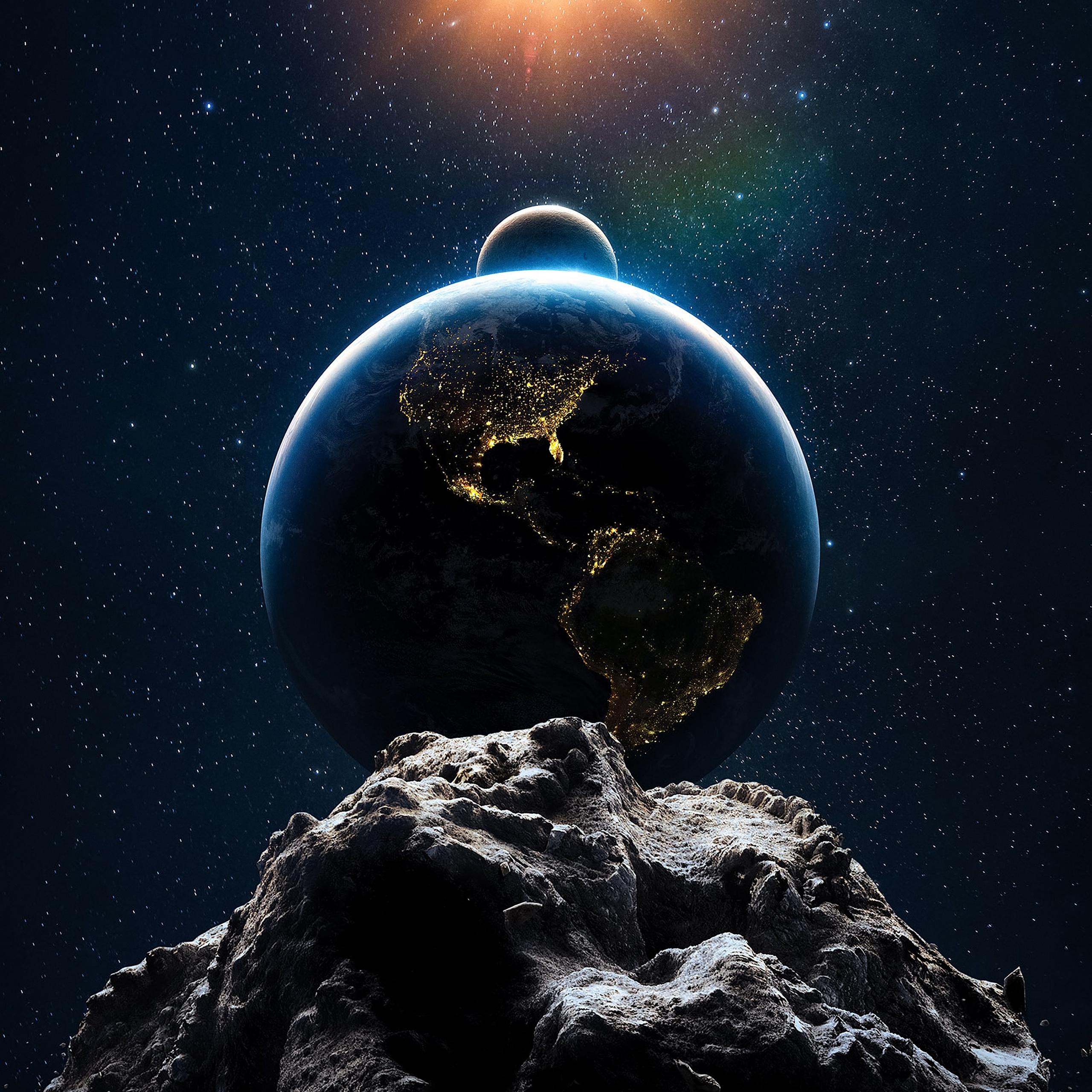 2560x2560 Earth Wallpaper 4K, Moon, Sun, Solar system, Asteroids, Space