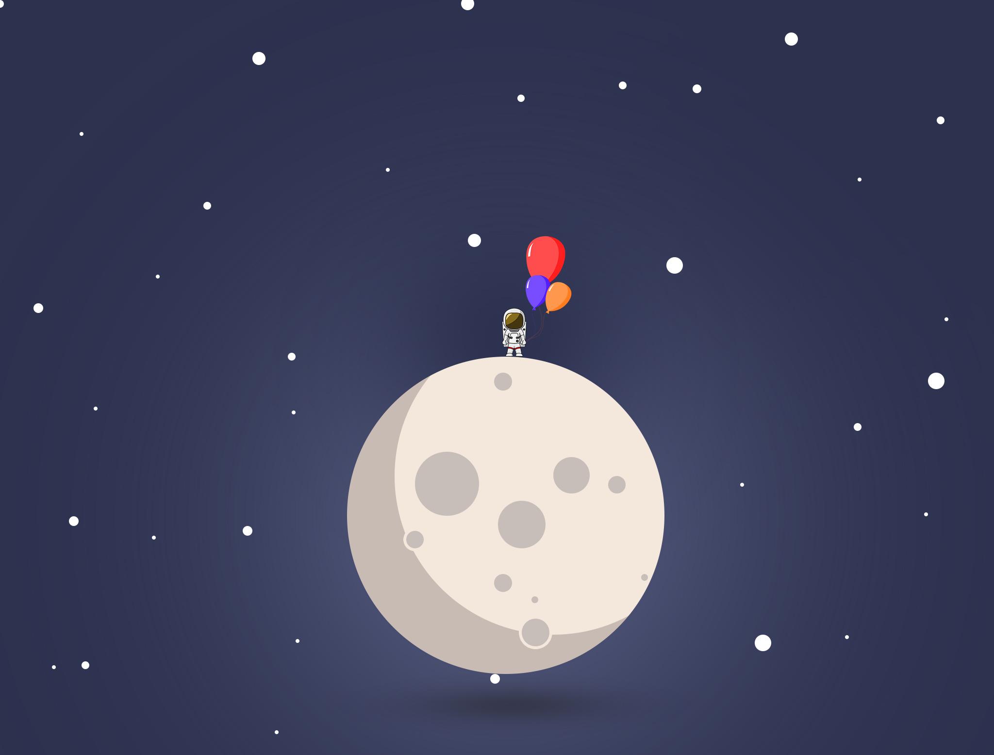 2048x1556 astronaut, Space, Illustration, Blue, Moon, White, Ball, Night, Stars, Sky, Love Wallpaper HD / Desktop and Mobile Background