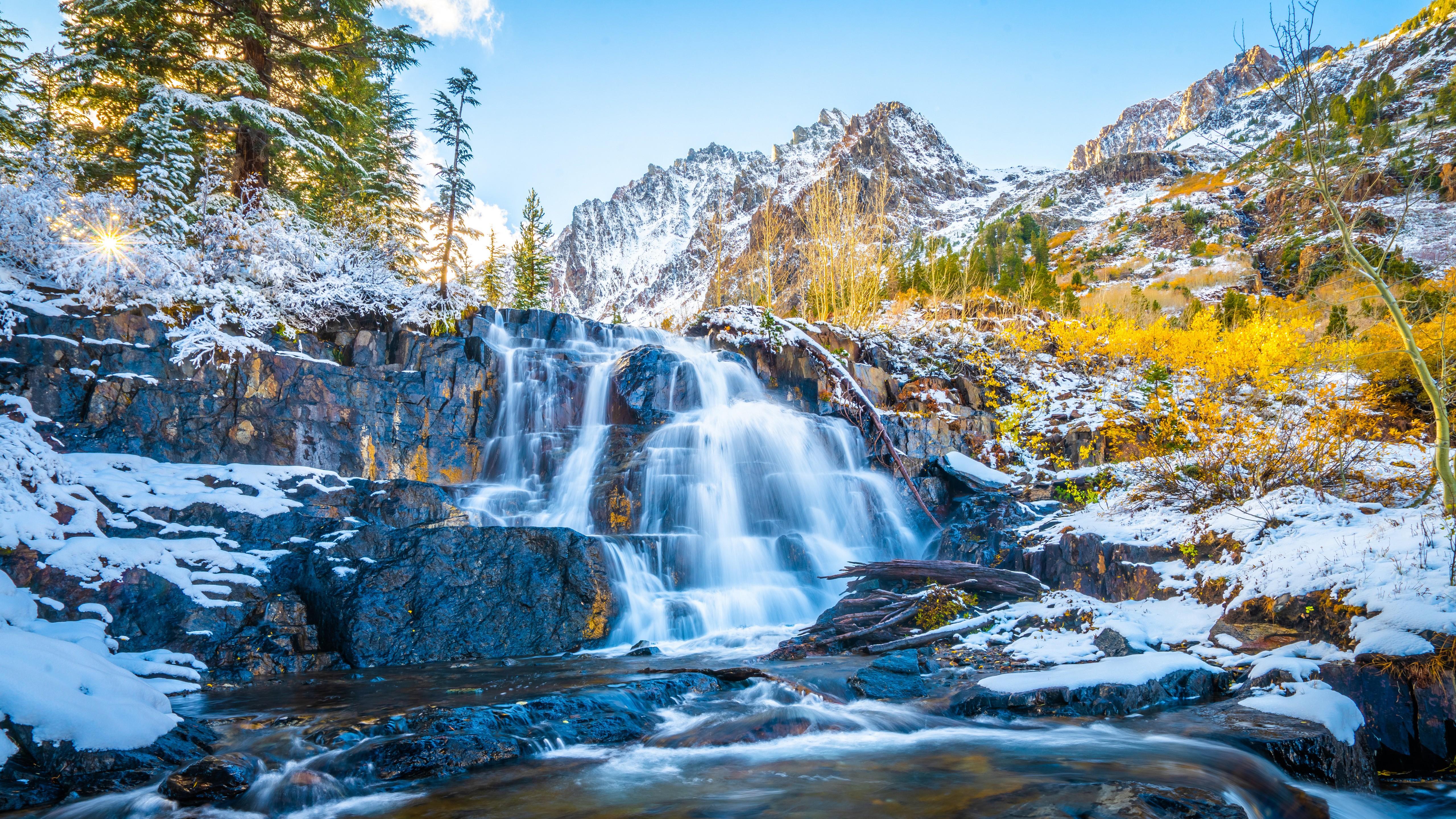 5120x2880 California Mountain Nature Waterfall 4K 5K HD Nature Wallpaper