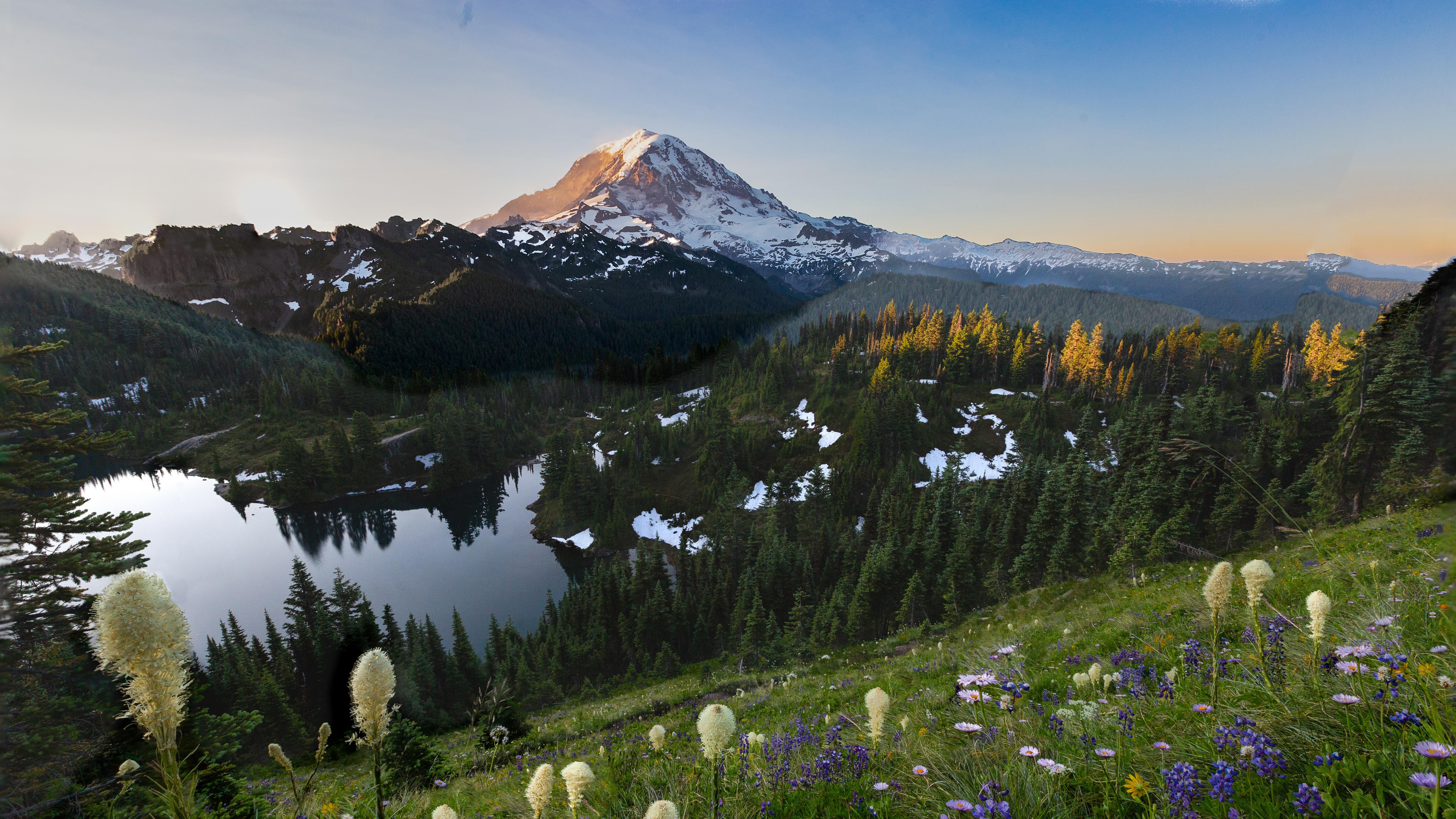 5120x2880 Download 5120x2880 snow covered mountain, lake, landscape, nature 5k wallpaper, 5120x2880 5k image, background, 25734