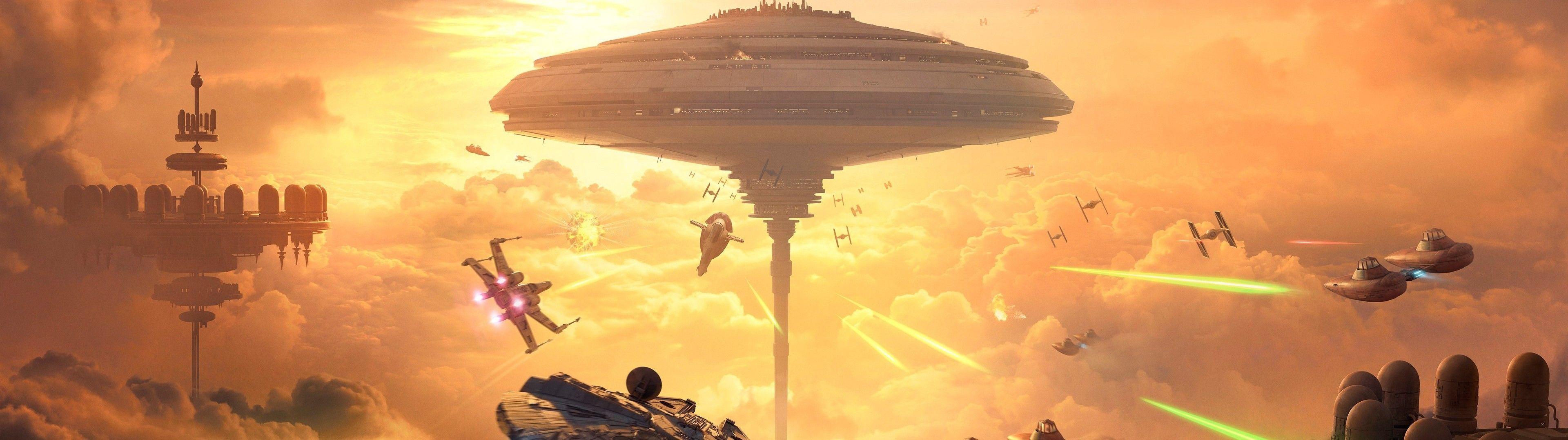 3840x1080 Millennium Falcon Cloud City Wallpaper