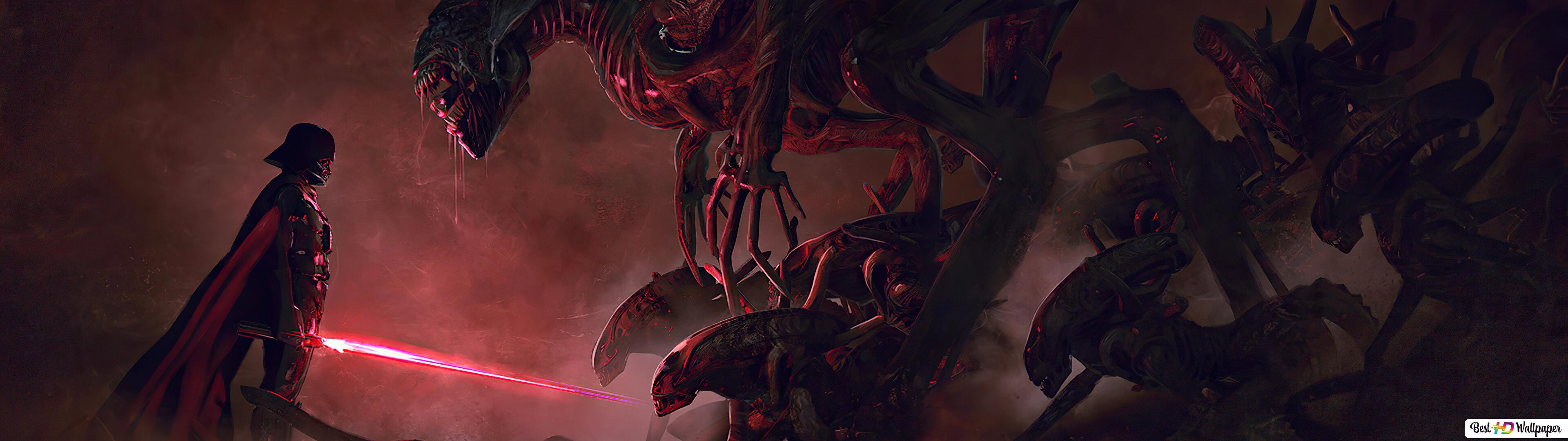 3840x1080 Star Wars Vader Vs Aliens HD Wallpaper Download Fi Wallpaper