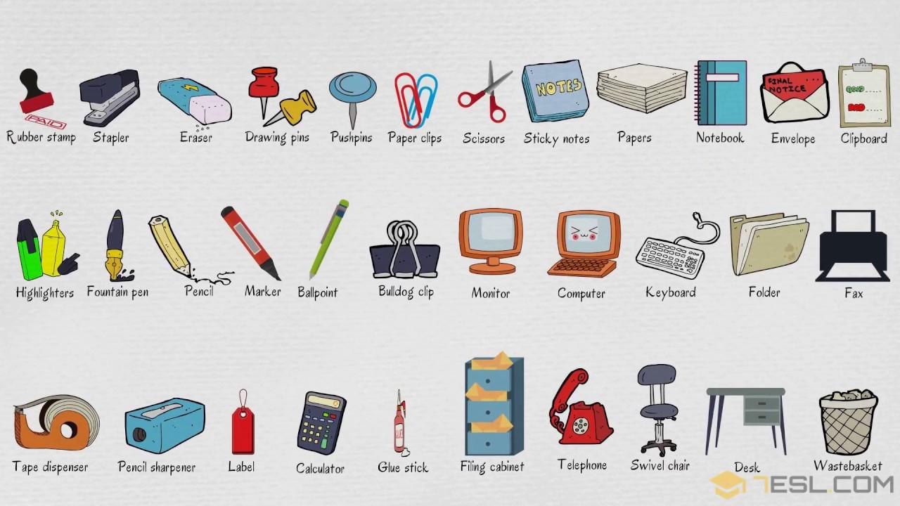1280x720 Office Supplies Names: List of Stationery Items and Office Supplies in English with Picture