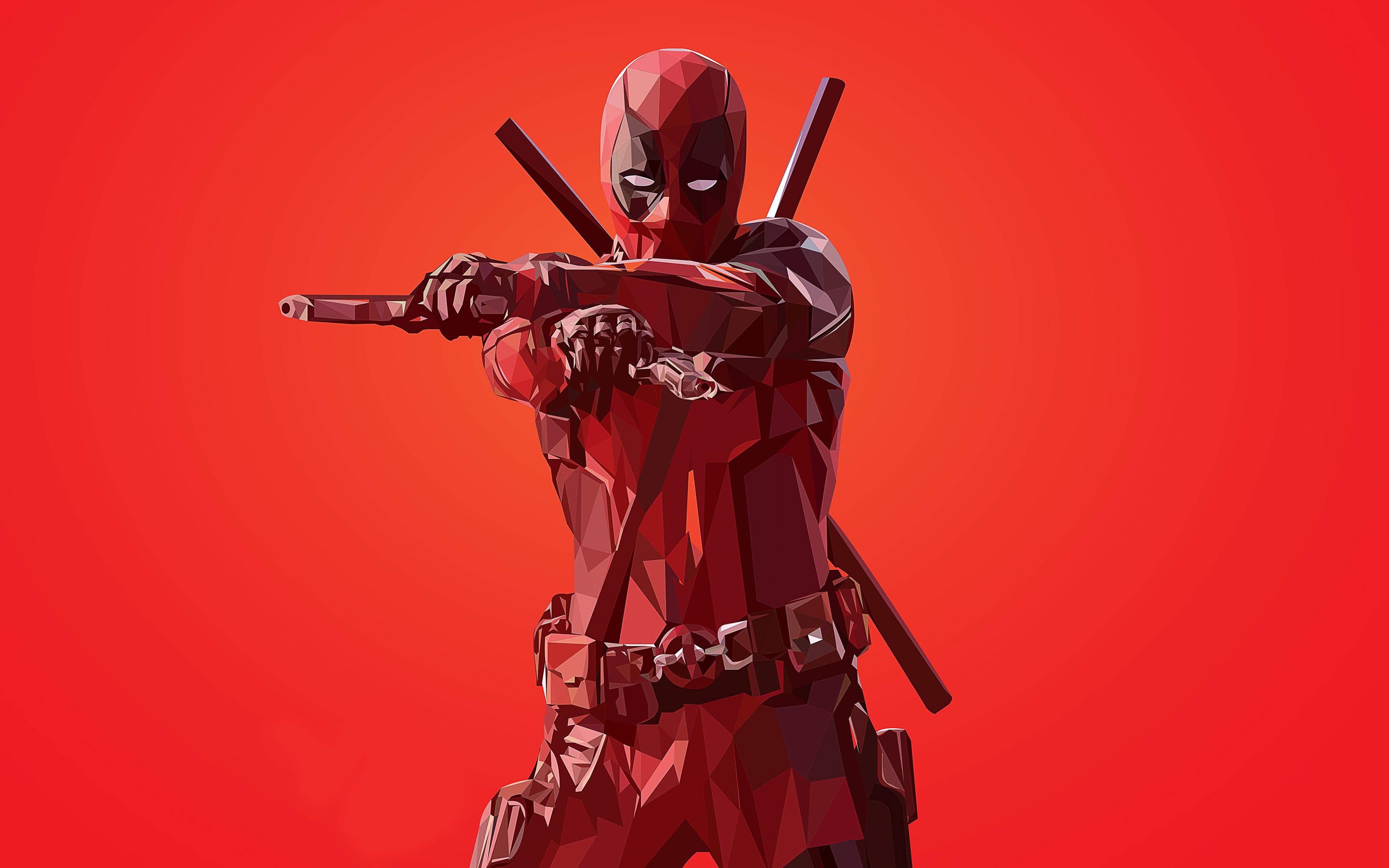 3840x2400 Download wallpaper Deadpool, superhero, polygon style, red background, creative art for desktop with resolution 3840x2400. High Quality HD picture wallpaper
