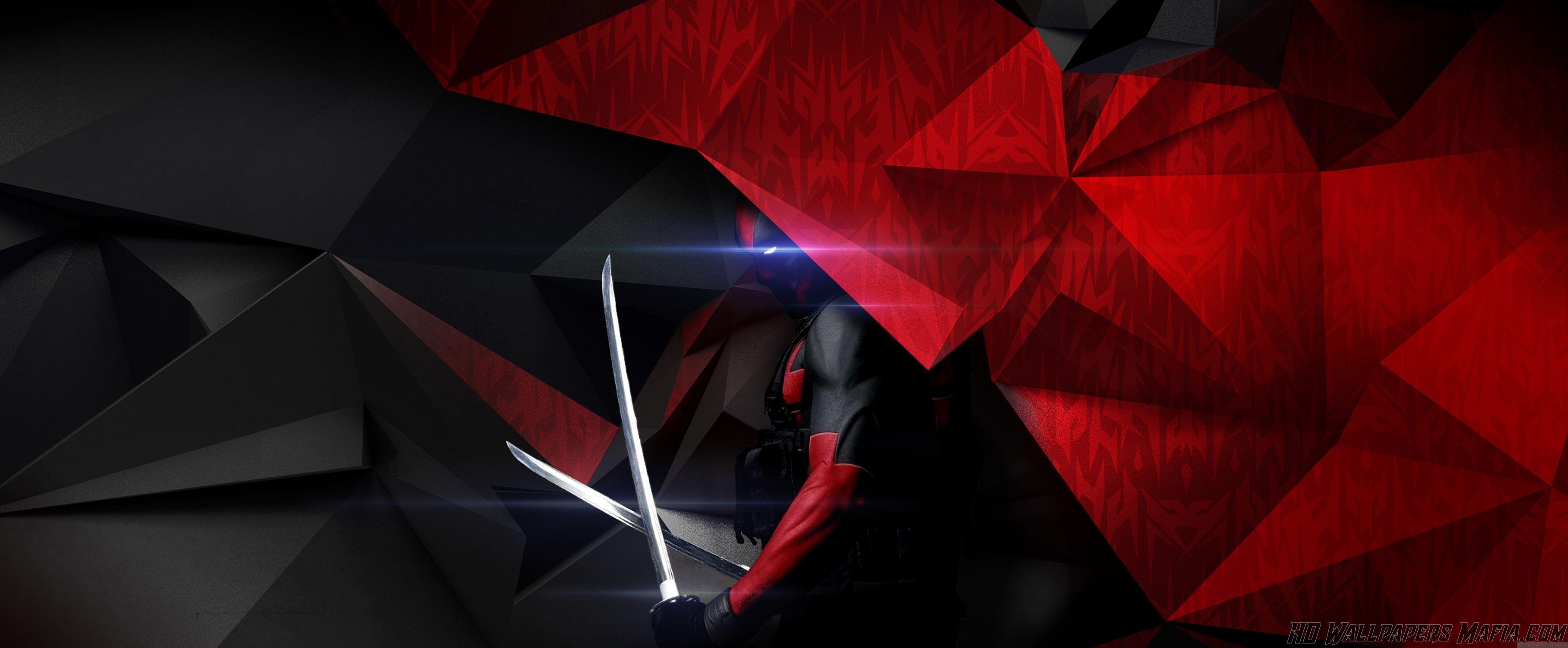 3840x1587 Deadpool Face Wallpaper