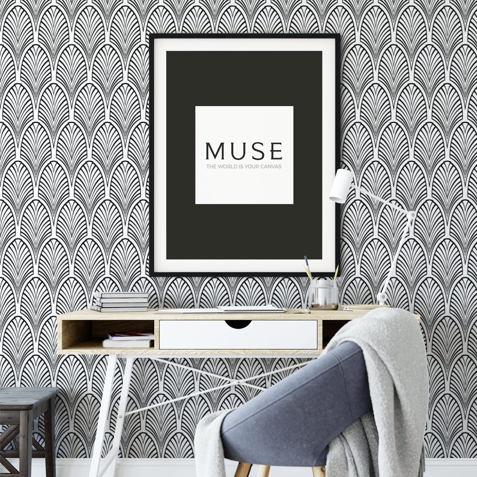 1600x1600 Art Deco Black and White Removable Wallpaper