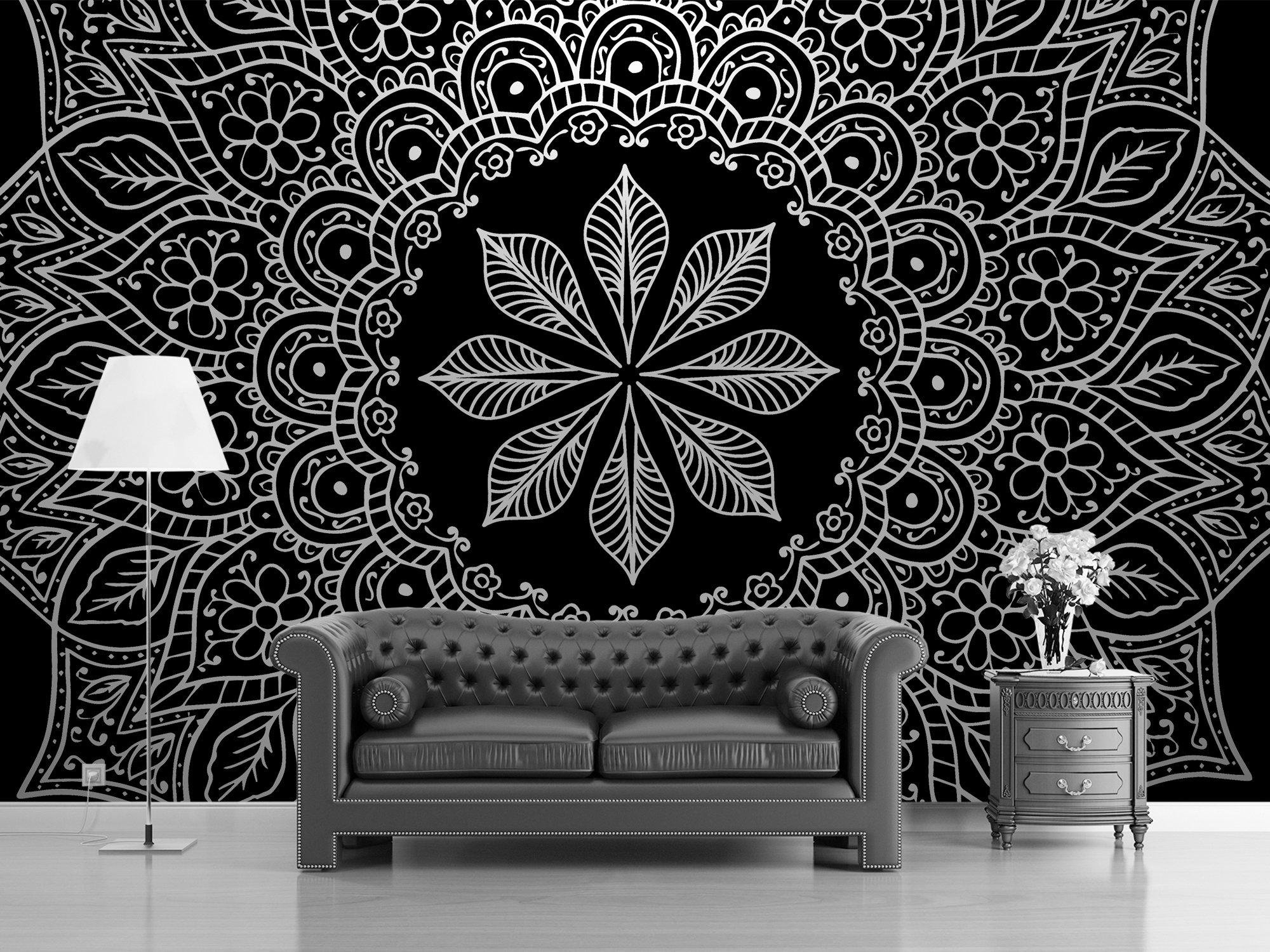 2000x1500 Metallic Silver Mandala Wallpaper Dark Self Adhesive