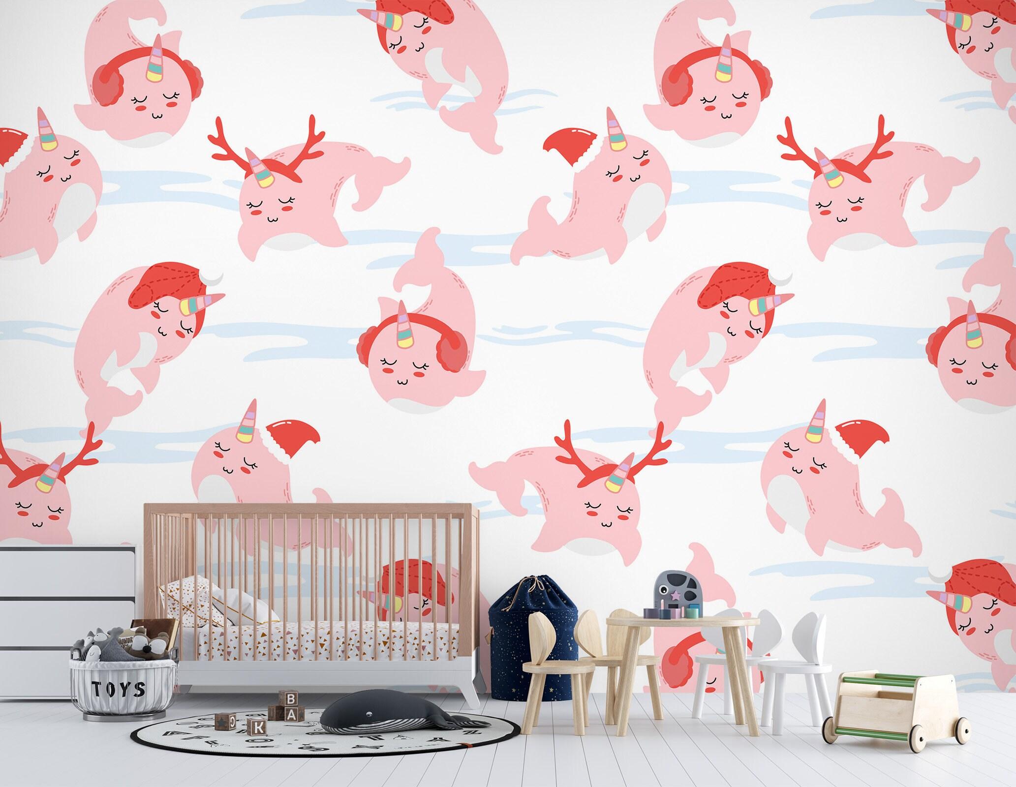 2065x1600 3D Cute Pink Whale ZZ7803 Self Adhesive Wallpaper Mural Peel