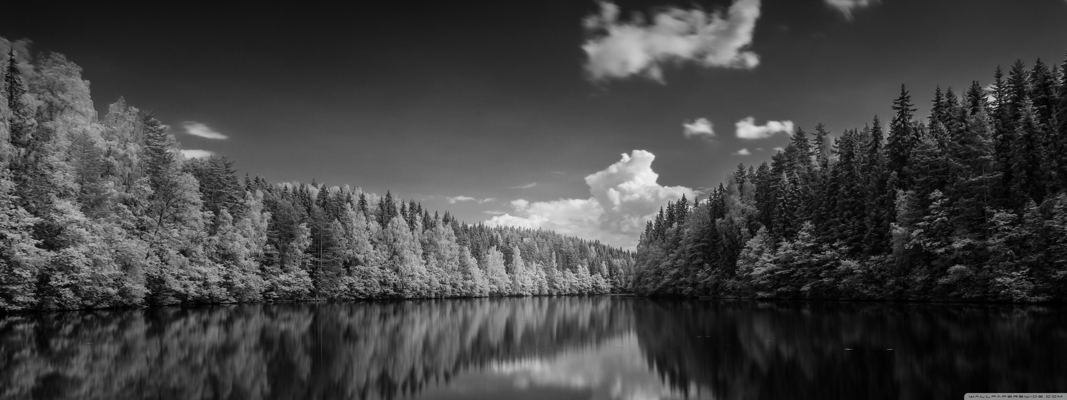 4096x1536 Finland Forest Lake Black and White Ultra HD Desktop Background Wallpaper for 4K UHD TV : Widescreen & UltraWide Desktop & Laptop : Multi Display, Dual Monitor : Tablet