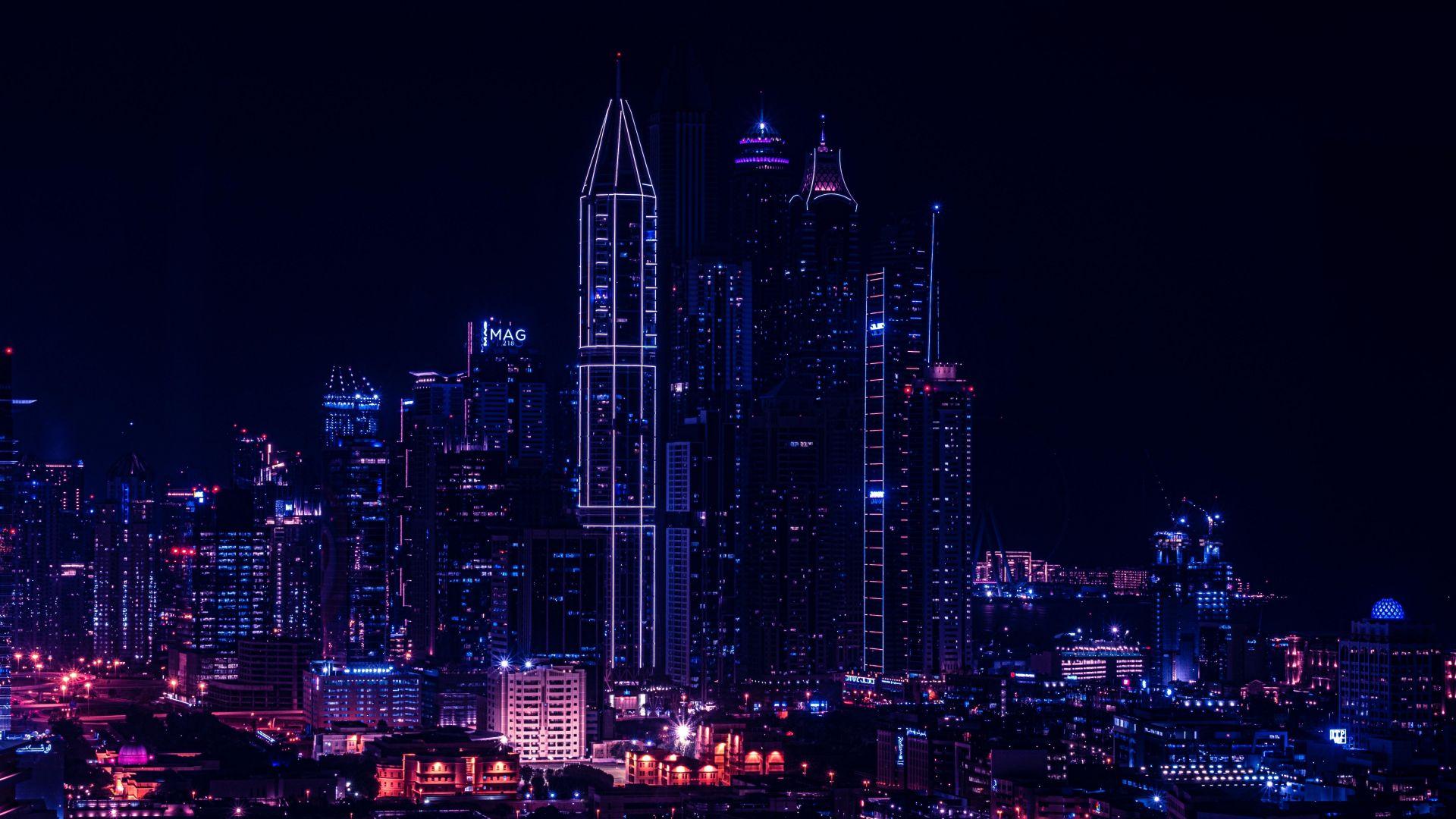 1920x1080 City, night, lights of buildings, cityscape wallpaper, HD image, picture, background, de0d93