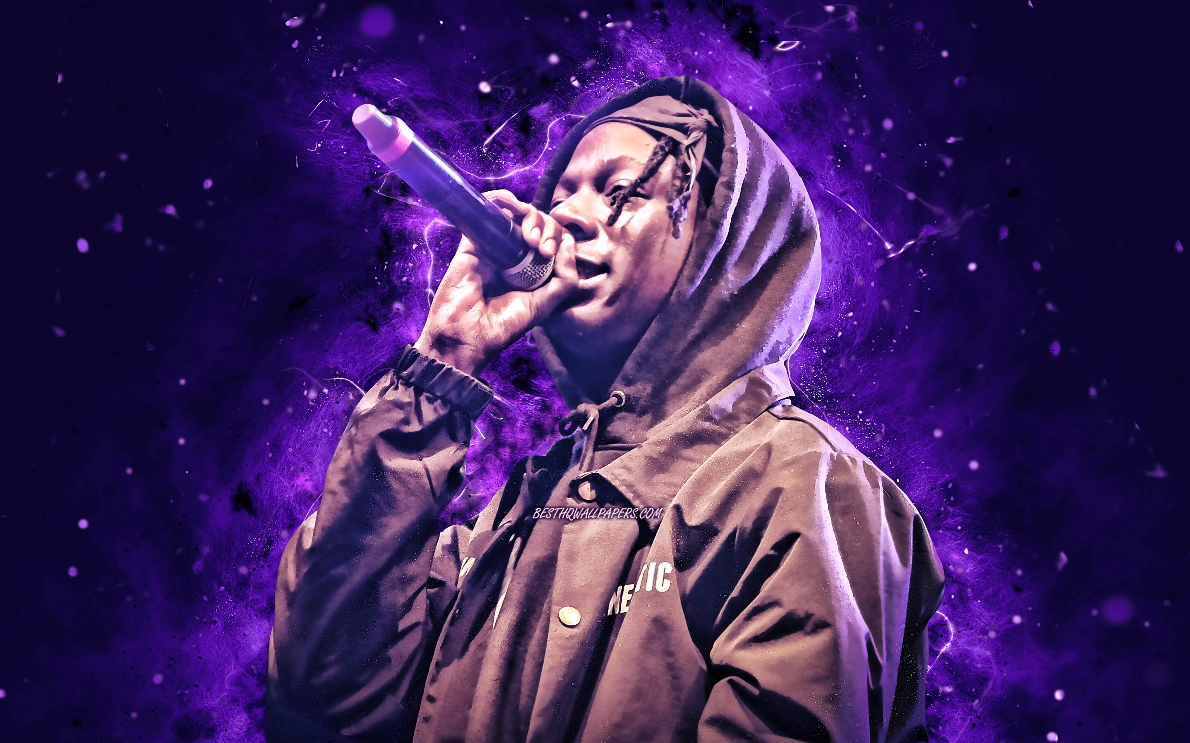 3840x2400 Download Wallpaper Joey Badass, 4k, American Rapper, Music Stars, Concert, Jo Vaughn Virginie Scott, American Celebrity, Joey Badass With Microphone, Violet Neon Lights, Creative, Joey Badass 4K For Desktop With Resolution 3840x2400. High